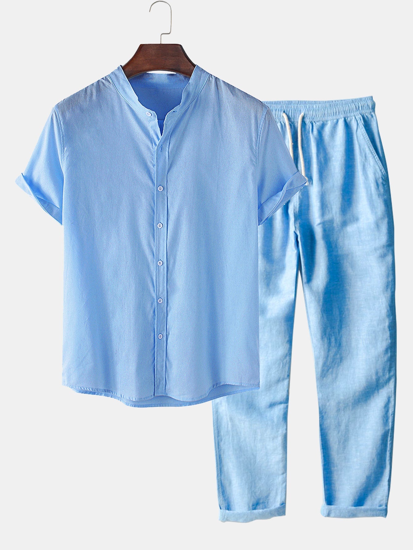 Short Sleeve Linen-Style Basic Shirts & Straight Leg Linen Trousers