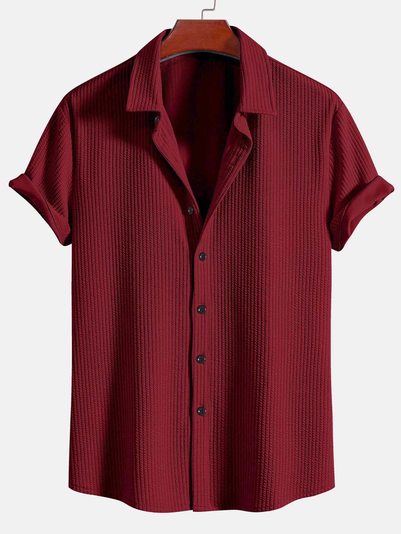 Ribbed Button-Up Shirt and Shorts Set in Muscle Fit