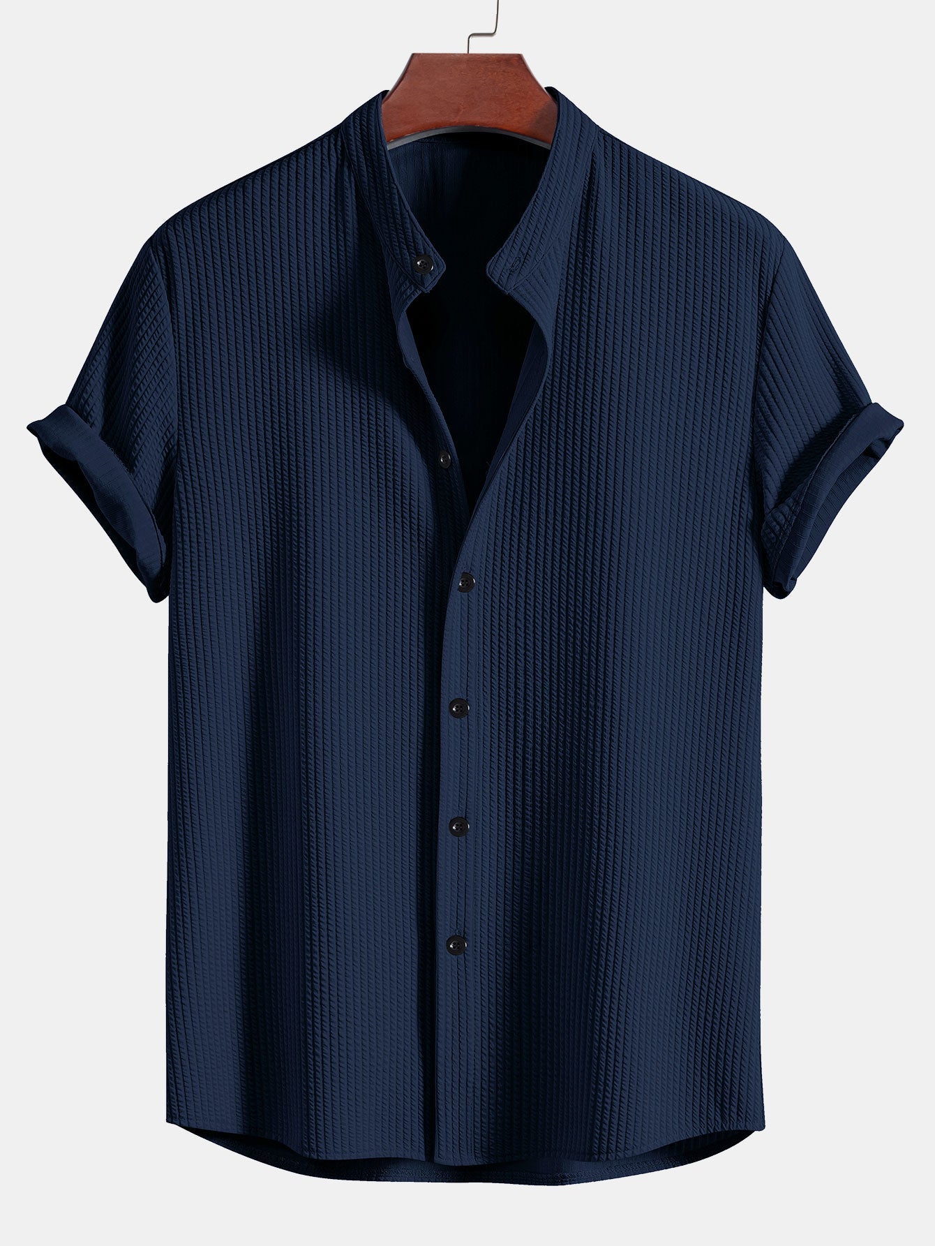 Ribbed Muscle Fit Stand Collar Shirt