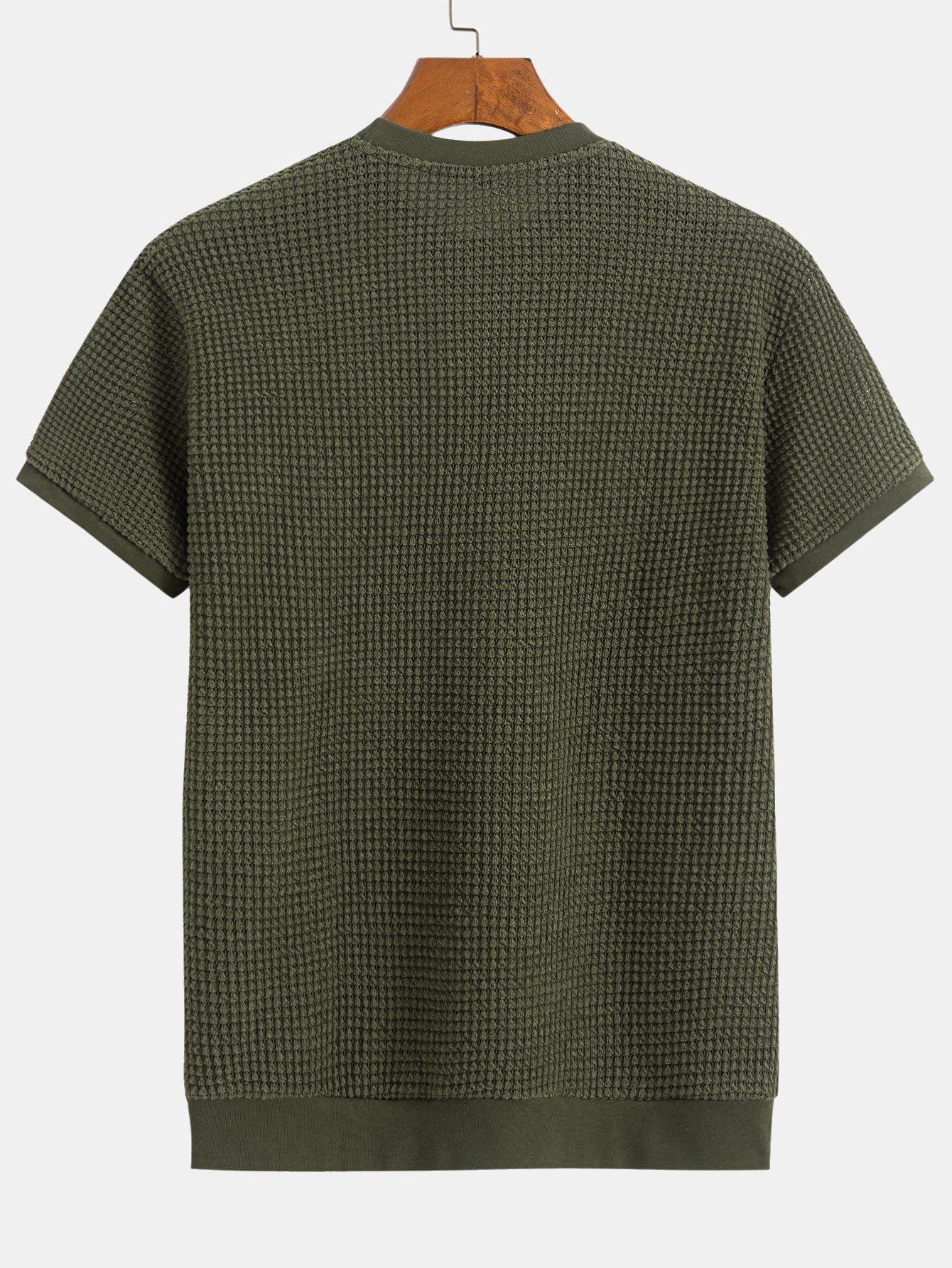 Short Sleeve Waffle Knit T-Shirt with Ribbed Hem