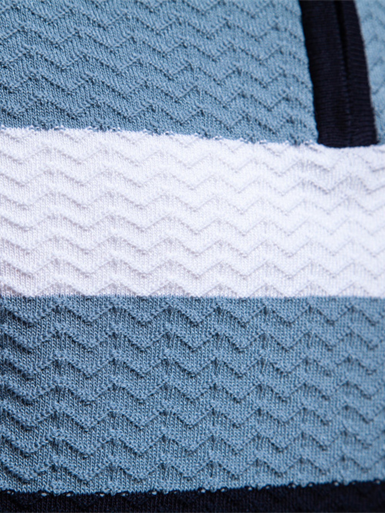 Textured Jacquard Knit Zip-Up Polo with Contrast Details