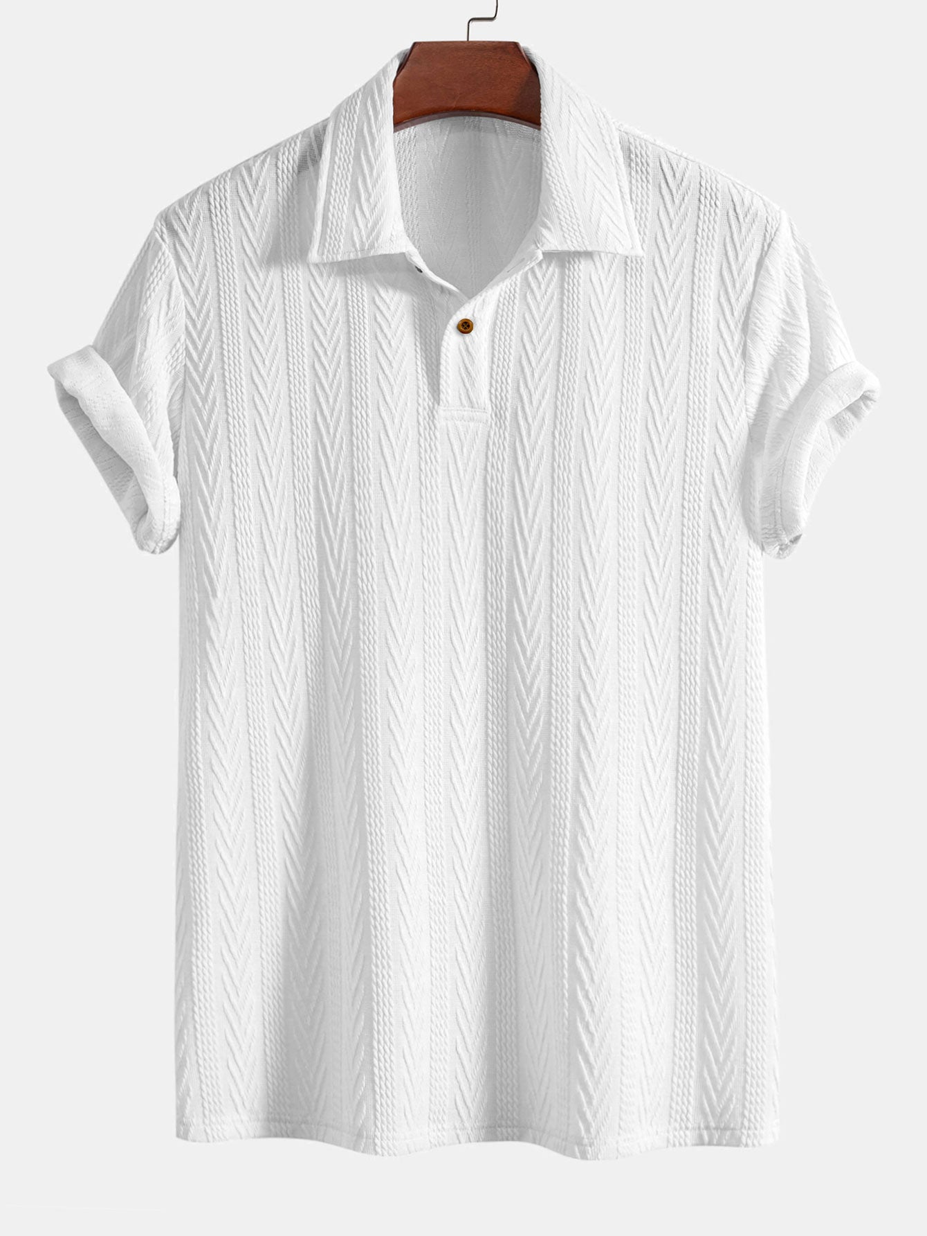 Short Sleeve Jacquard Polo with Straight Leg Ribbed Trousers