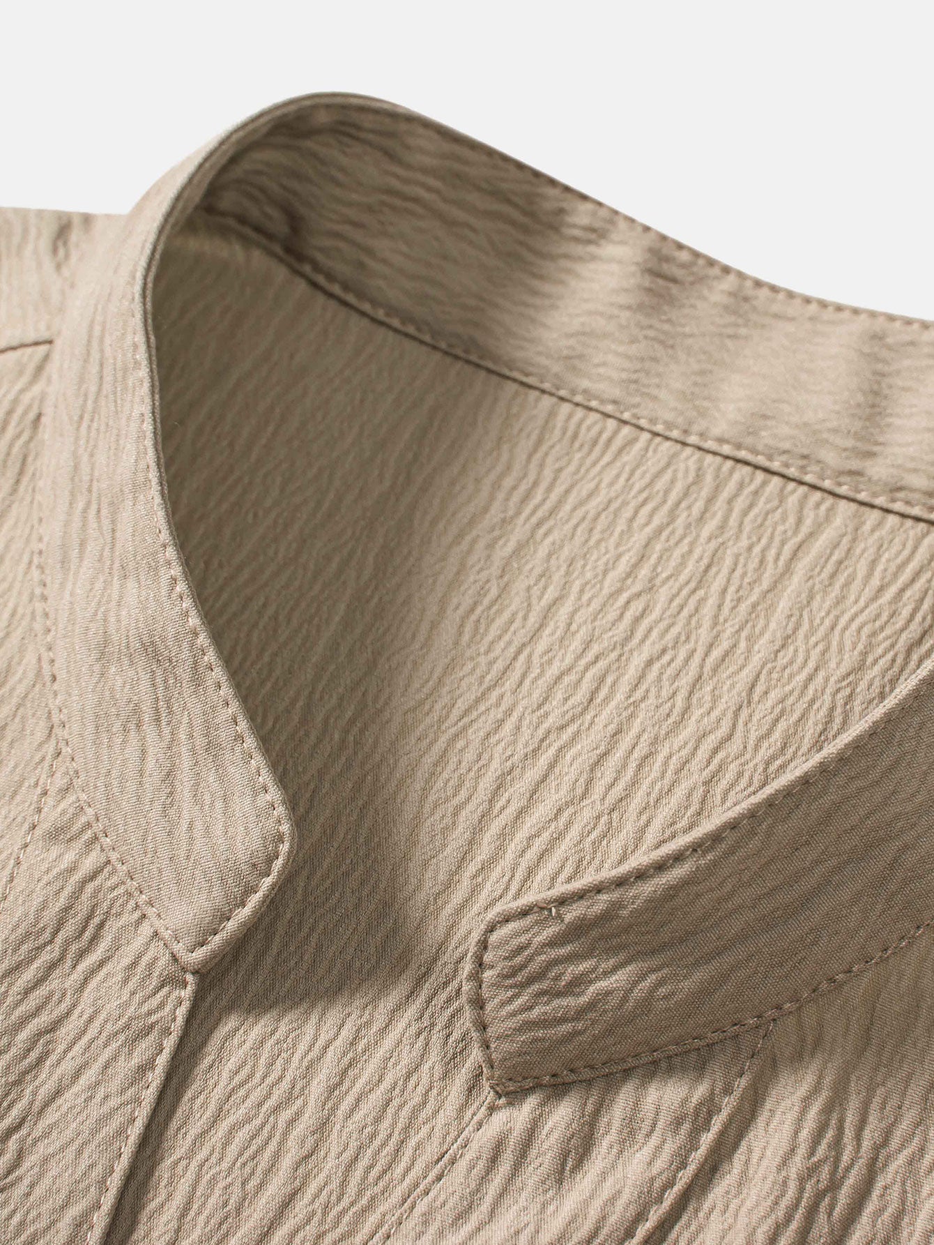 Textured V-Neck Shirt & Straight Leg Pants with Wrinkle Finish