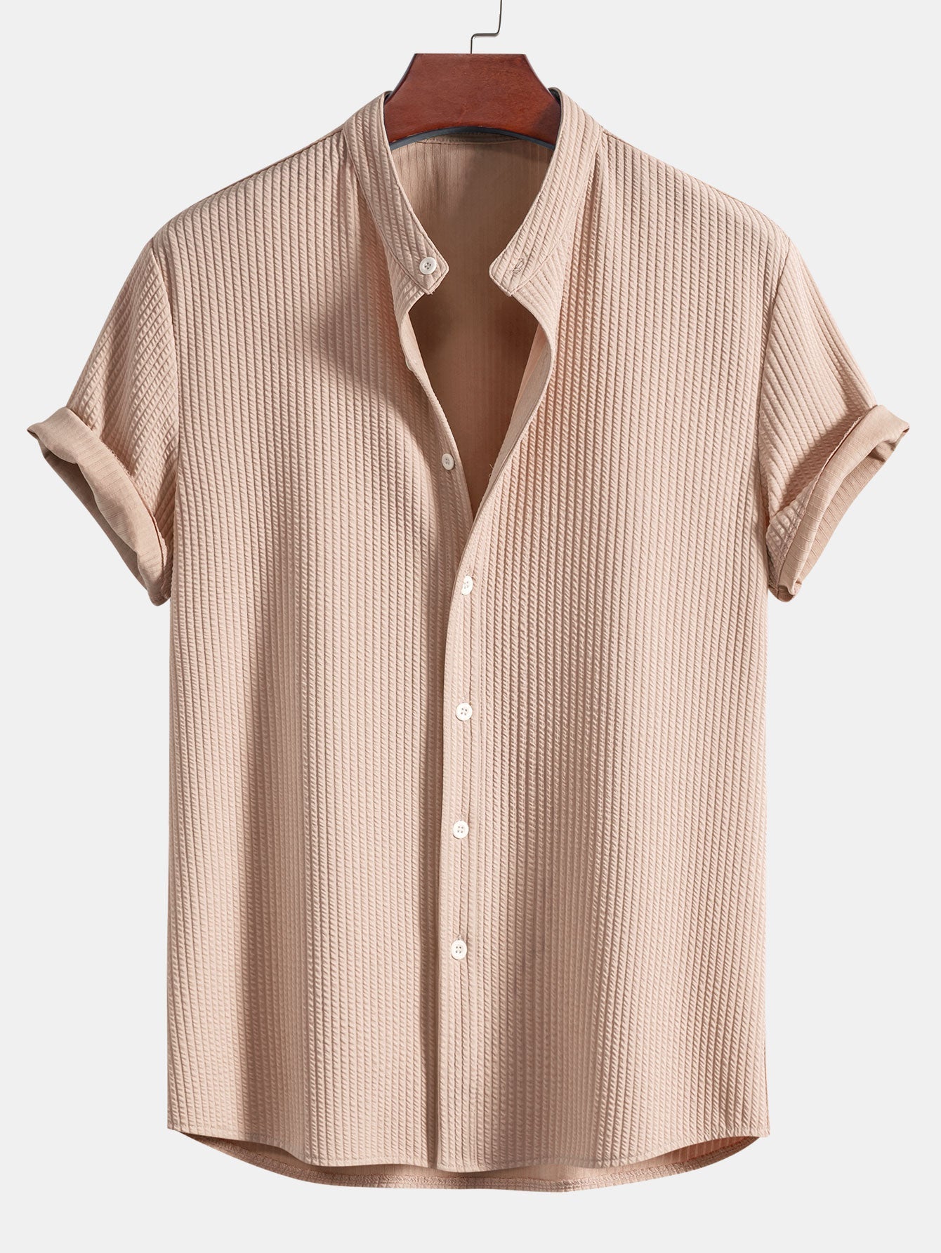 Ribbed Muscle Fit Stand Collar Shirt