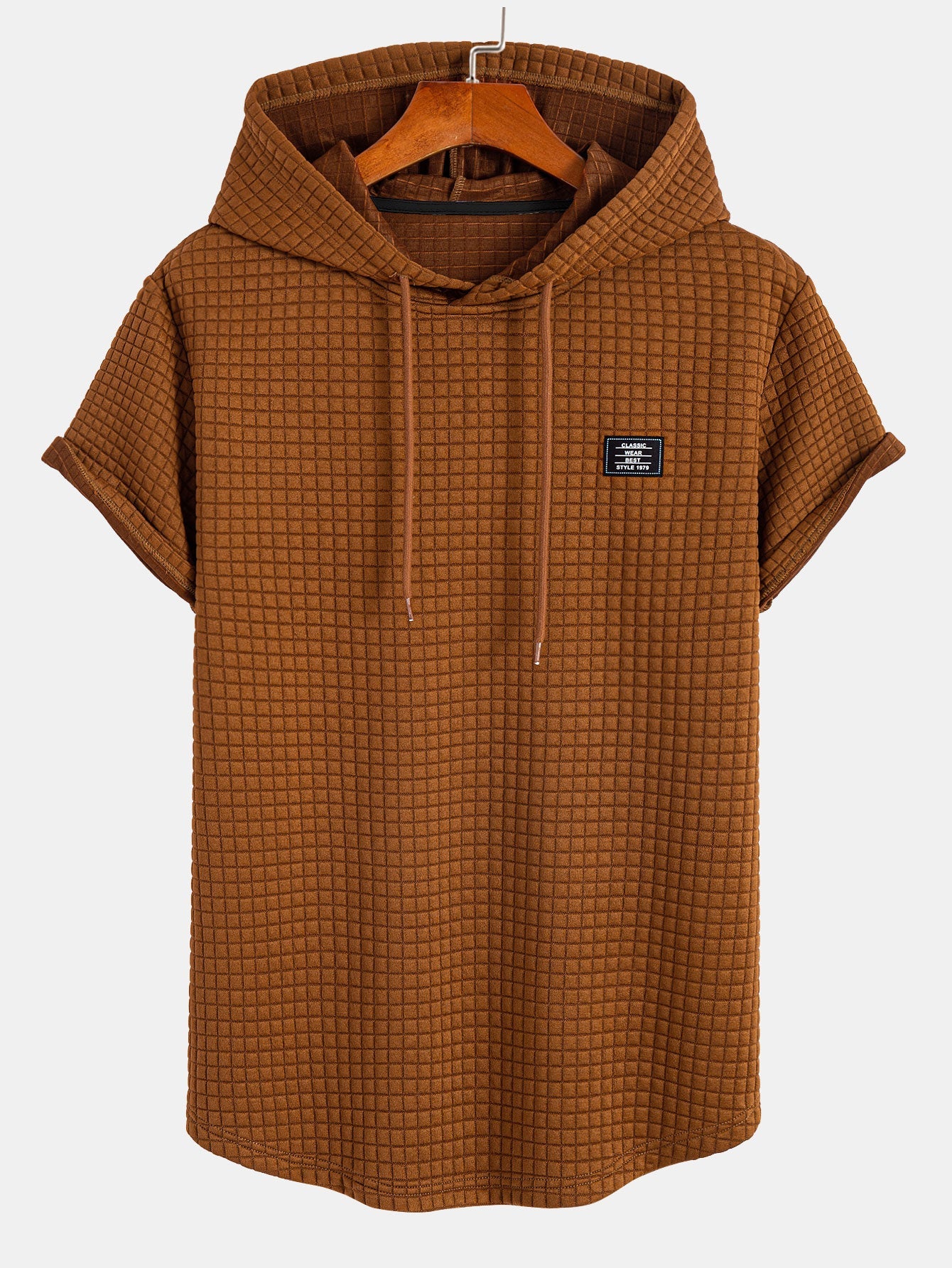 Waffle Knit Hooded T-Shirt with Arc Hem