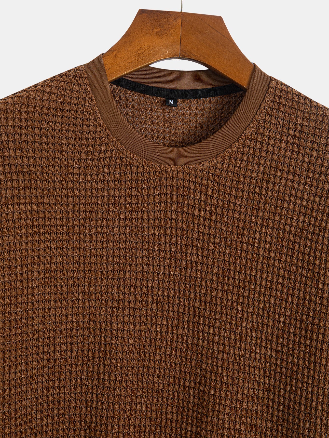 Short Sleeve Waffle Knit T-Shirt with Ribbed Hem