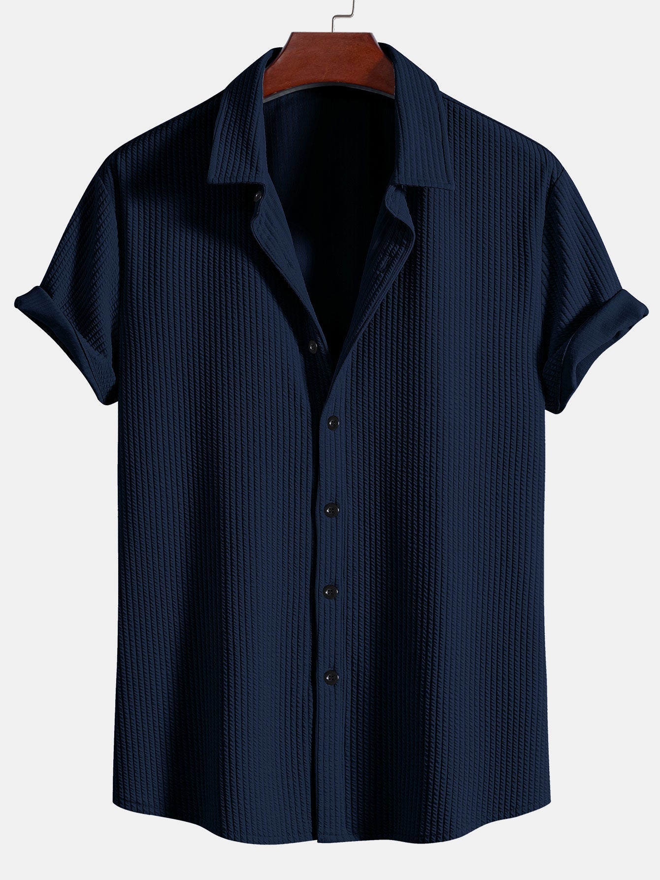 Ribbed Button-Up Shirt and Shorts Set in Muscle Fit