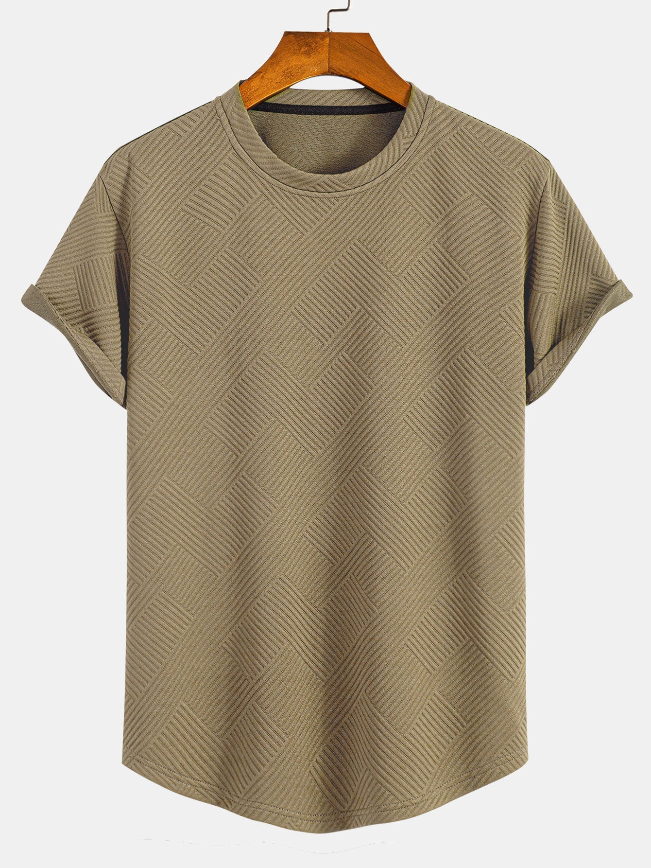 Striped Jacquard Short Sleeve T-Shirt with Arc Hem