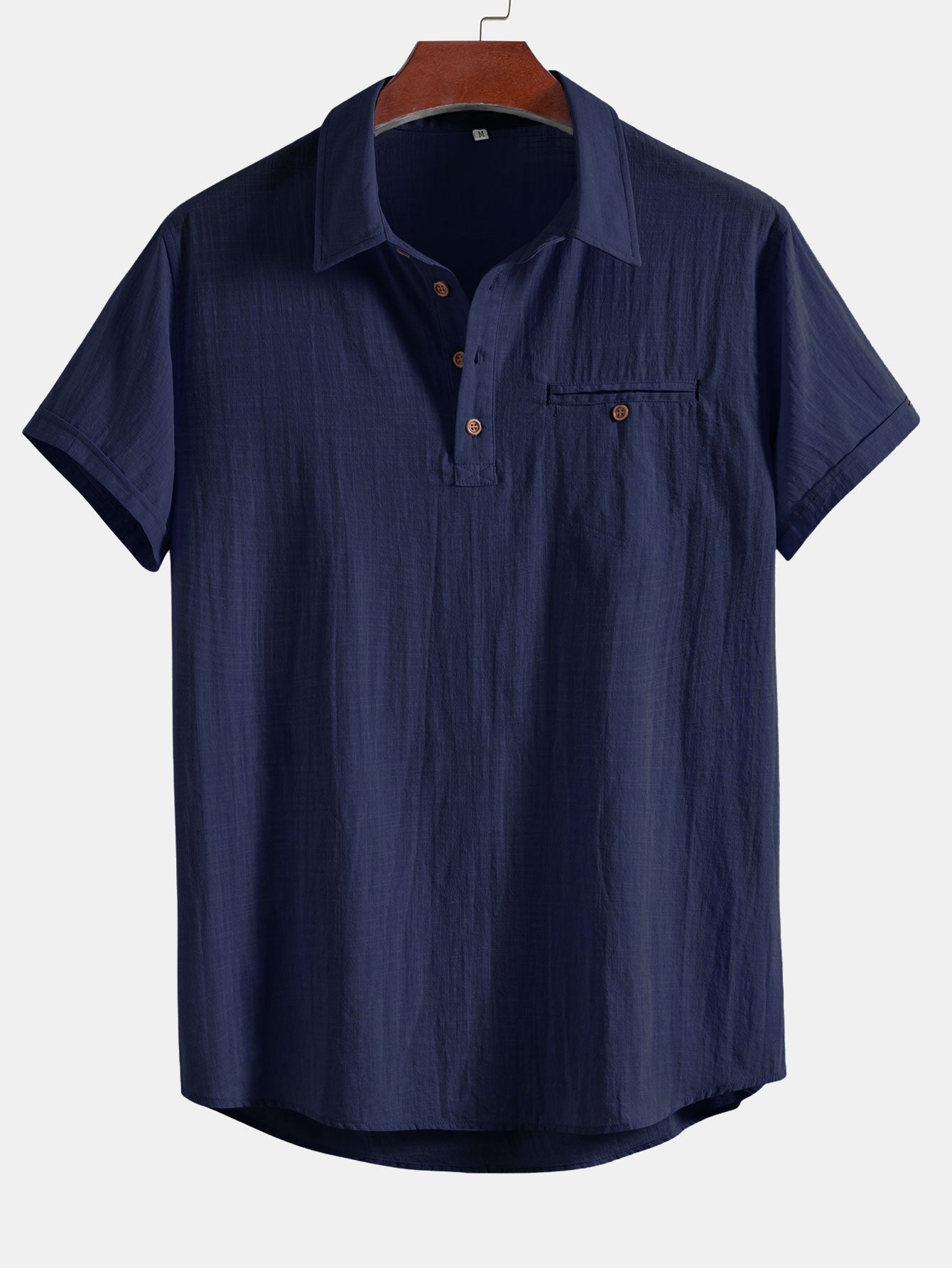 Short Sleeve Polo Shirt with Linen Look and Collar
