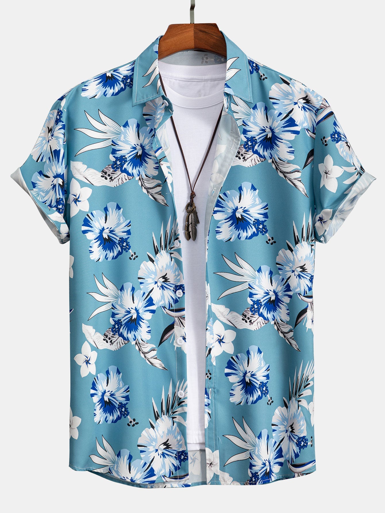 Button-Up Shirt with Tropical Floral Design