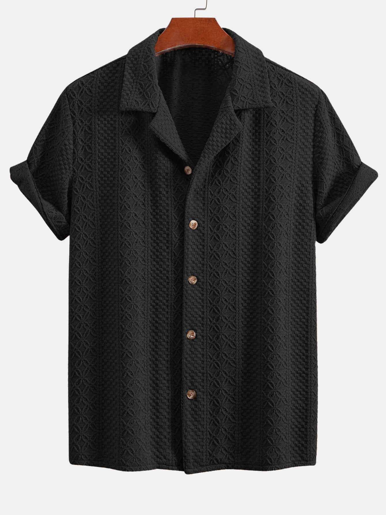 Floral Checkered Jacquard Cuban Shirt