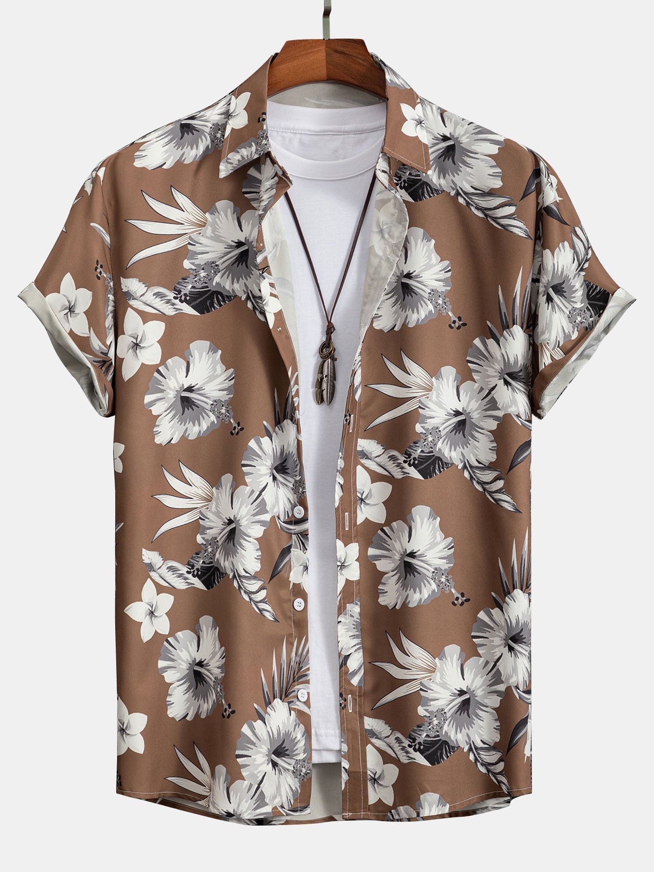 Button-Up Shirt with Tropical Floral Design