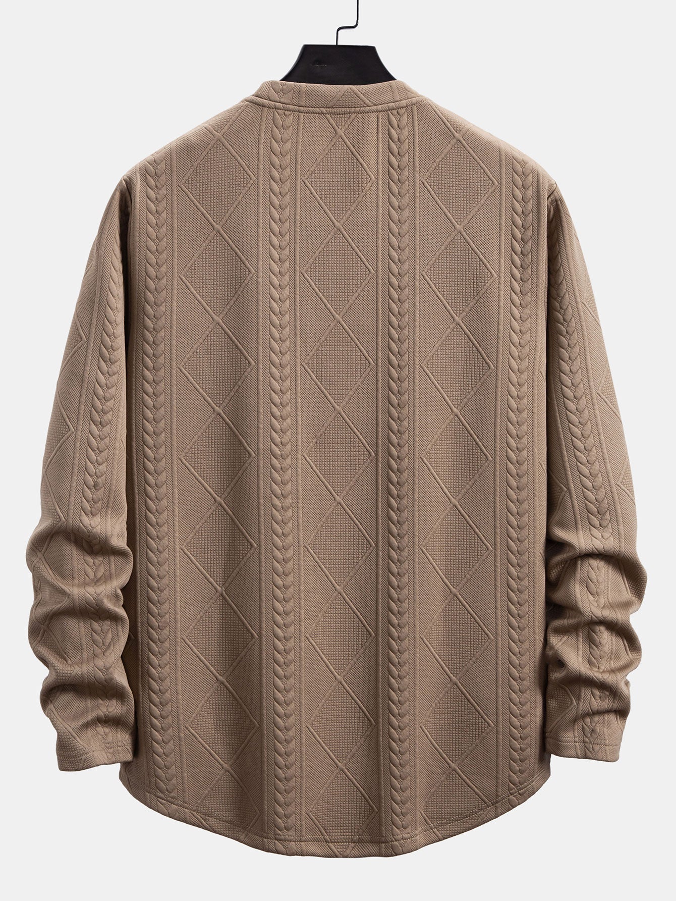 Geometric Jacquard Long Sleeve T-Shirt with Arc Hem