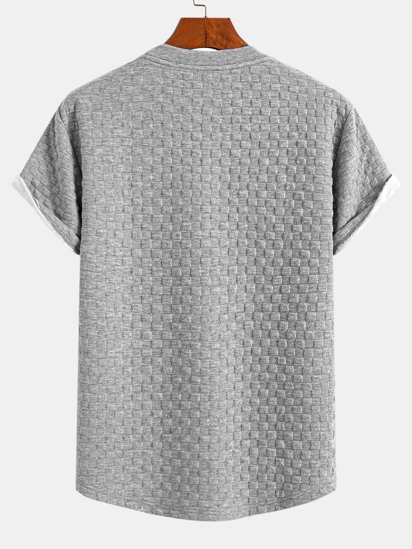 Checkerboard Jacquard Curved Hem T-Shirt