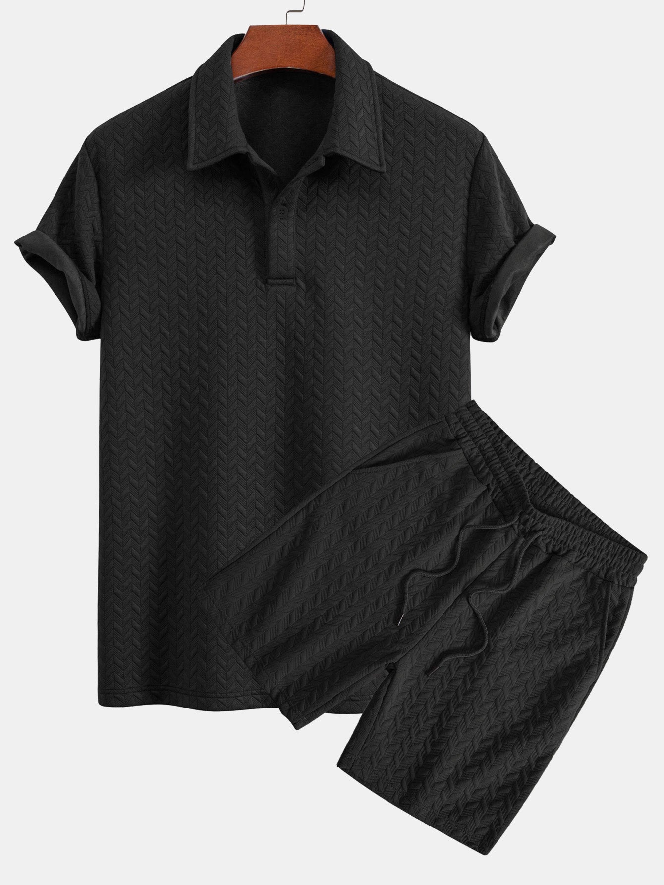 Geometric Jacquard Polo Shirt and Shorts Set