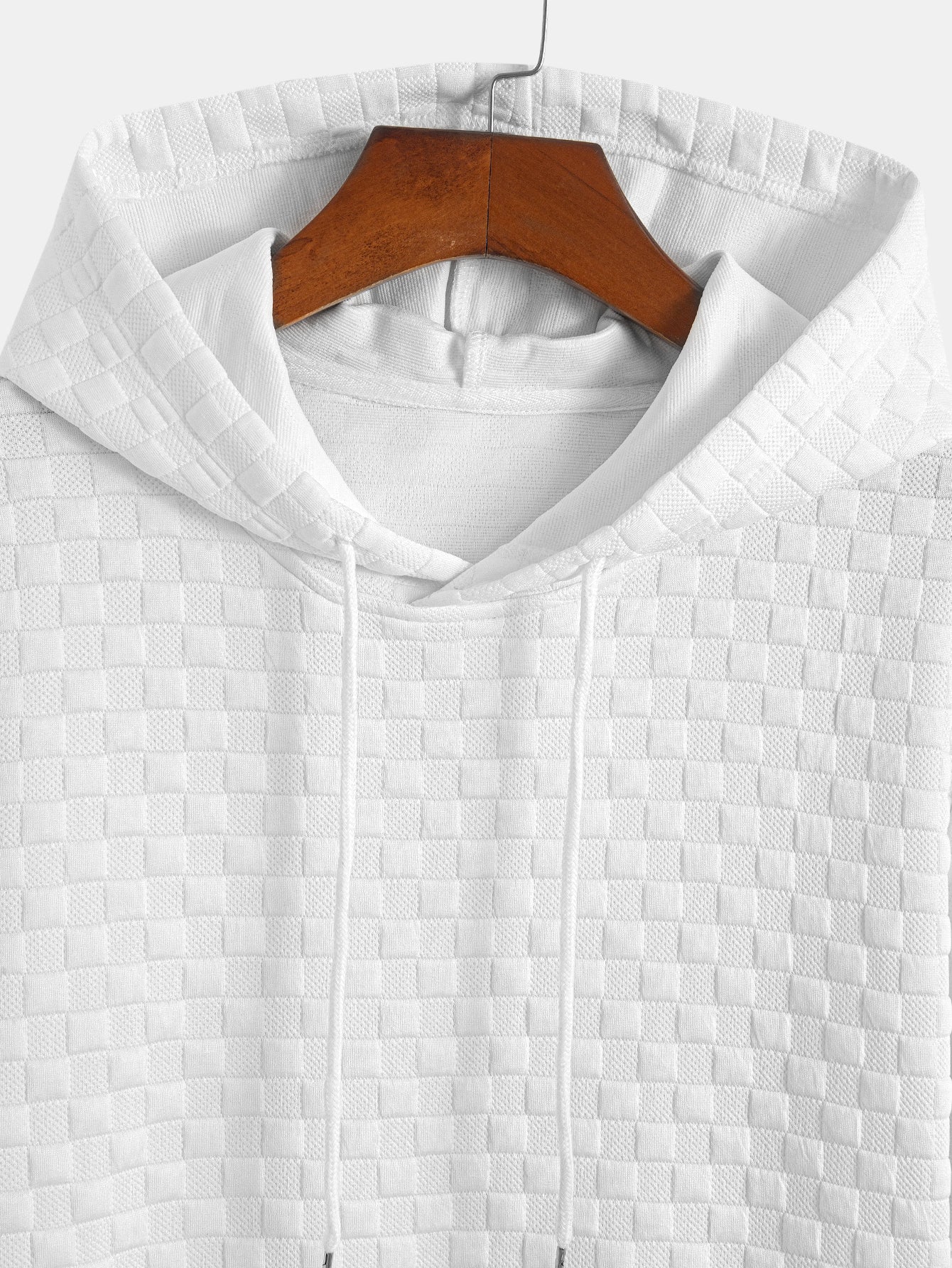 Checkerboard Jacquard Hooded T-Shirt with Arc Hem