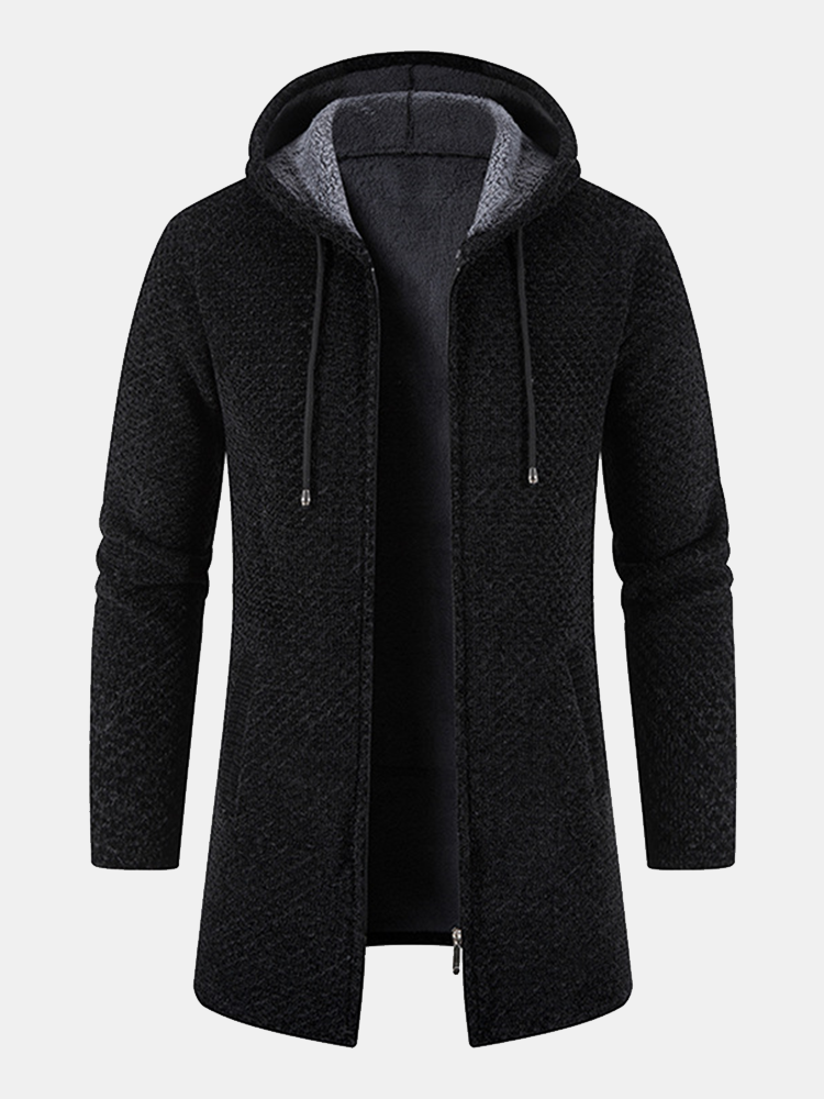 Textured Hooded Sweater with Extended Length