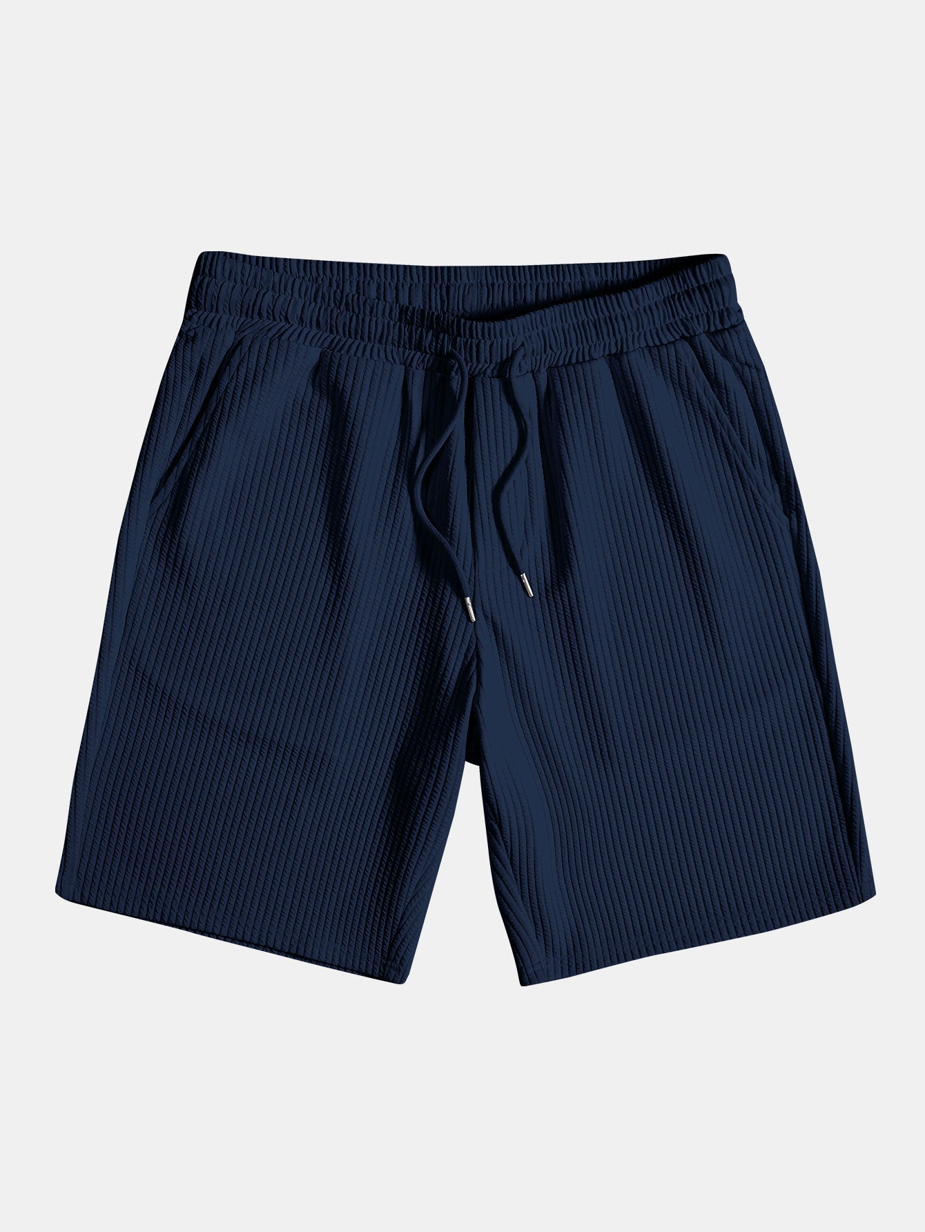 Ribbed Button-Up Shirt and Shorts Set in Muscle Fit