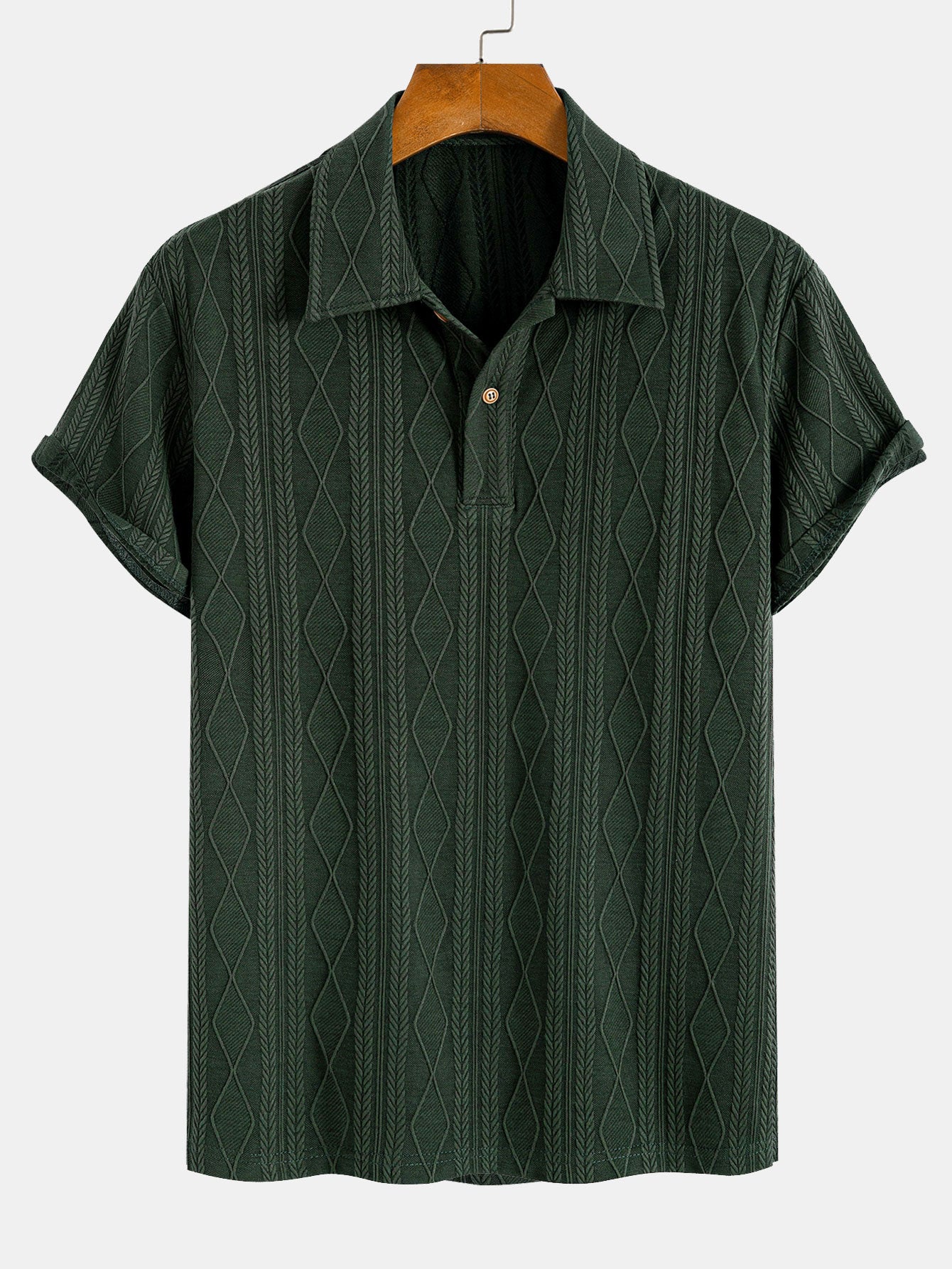 Geometric Rhombus Jacquard Knit Polo with Straight Leg Ribbed Trousers