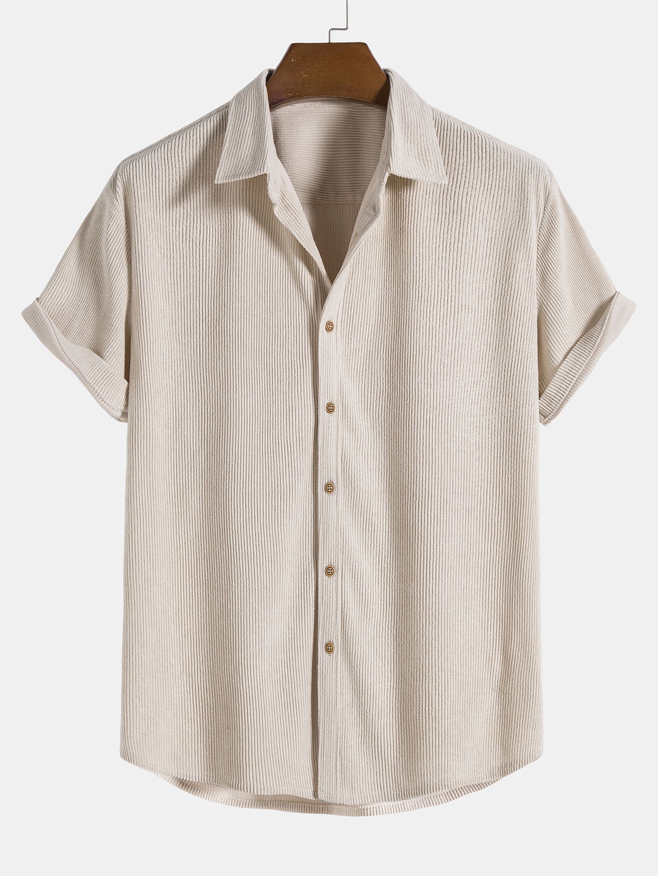Short Sleeve Corduroy Button-Up Shirt