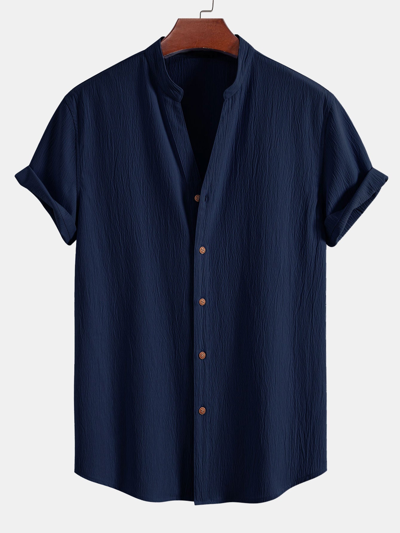 Textured V-Neck Shirt & Straight Leg Pants with Wrinkle Finish