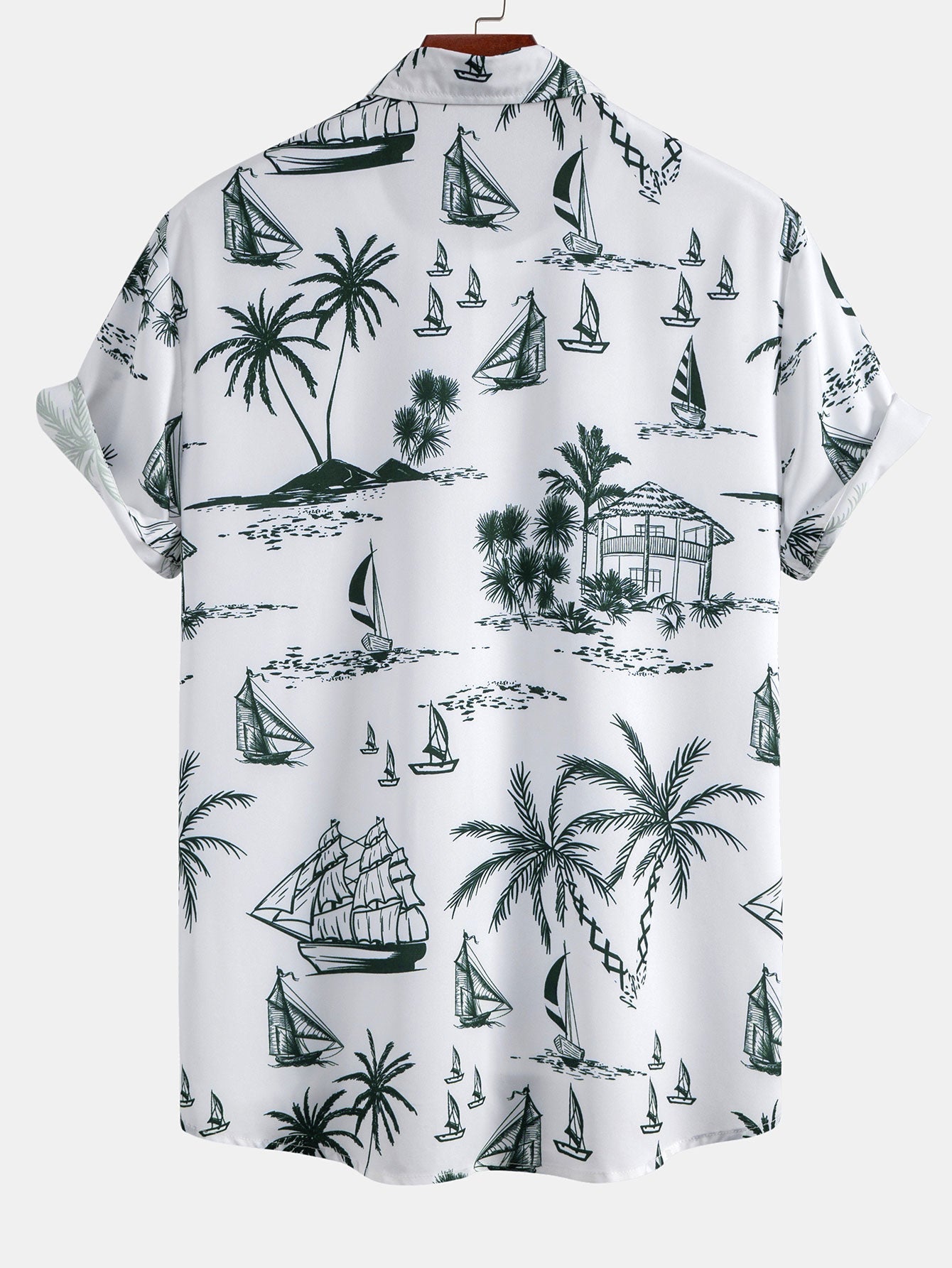 Button-Up Shirt with Island Sailing Print