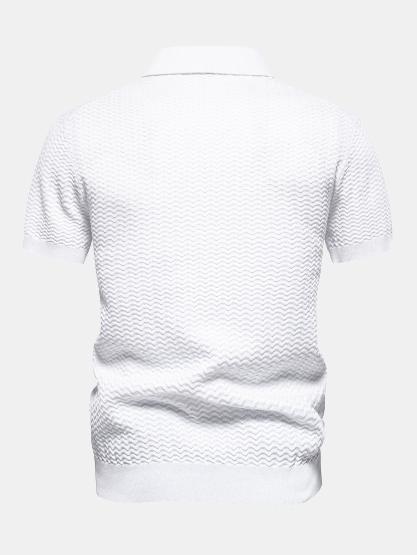 Textured Jacquard Knit Zip-Up Polo with Contrast Details