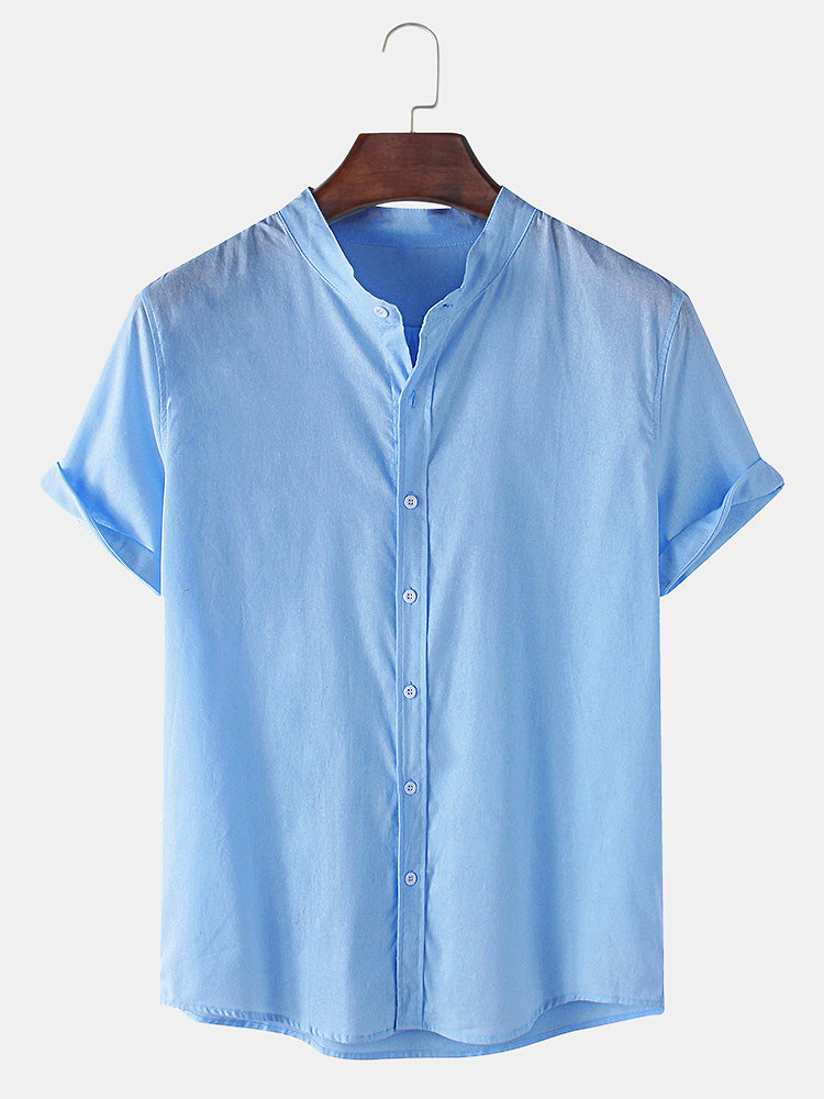 Short Sleeve Linen-Style Basic Shirts & Straight Leg Linen Trousers