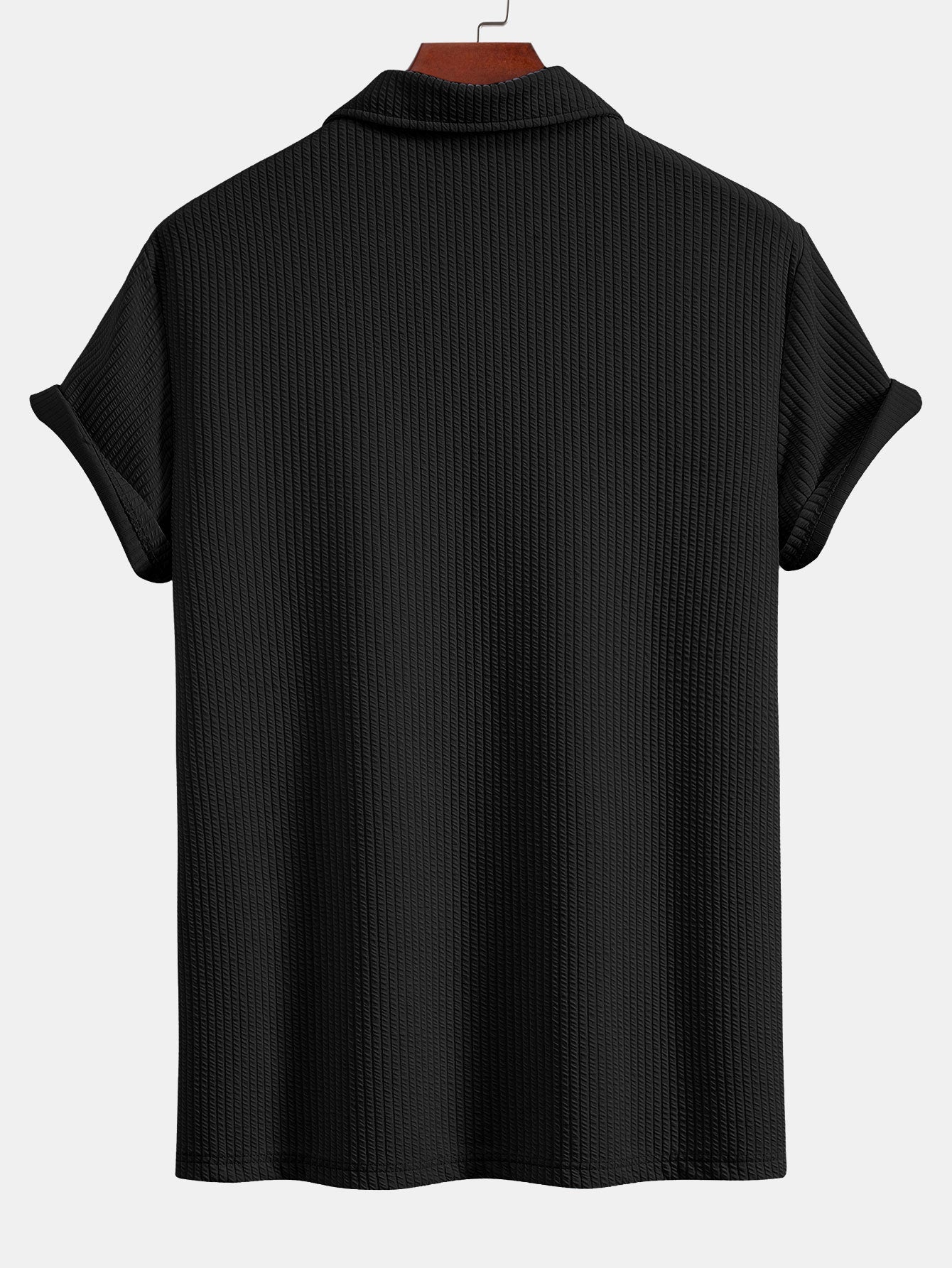 V-Neck Ribbed Polo with Short Sleeves & Drawstring Ribbed Shorts