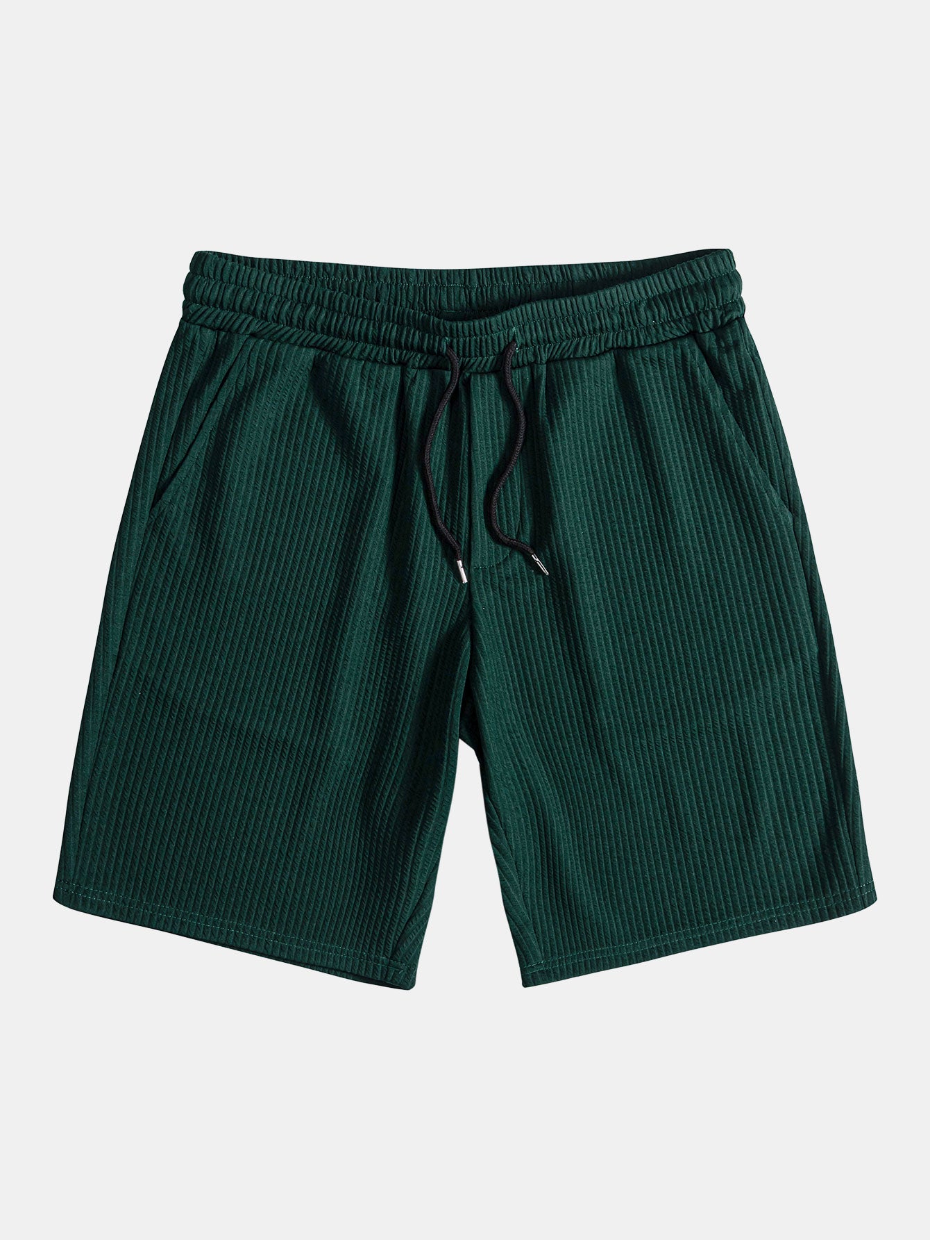 V-Neck Ribbed Polo with Short Sleeves & Drawstring Ribbed Shorts