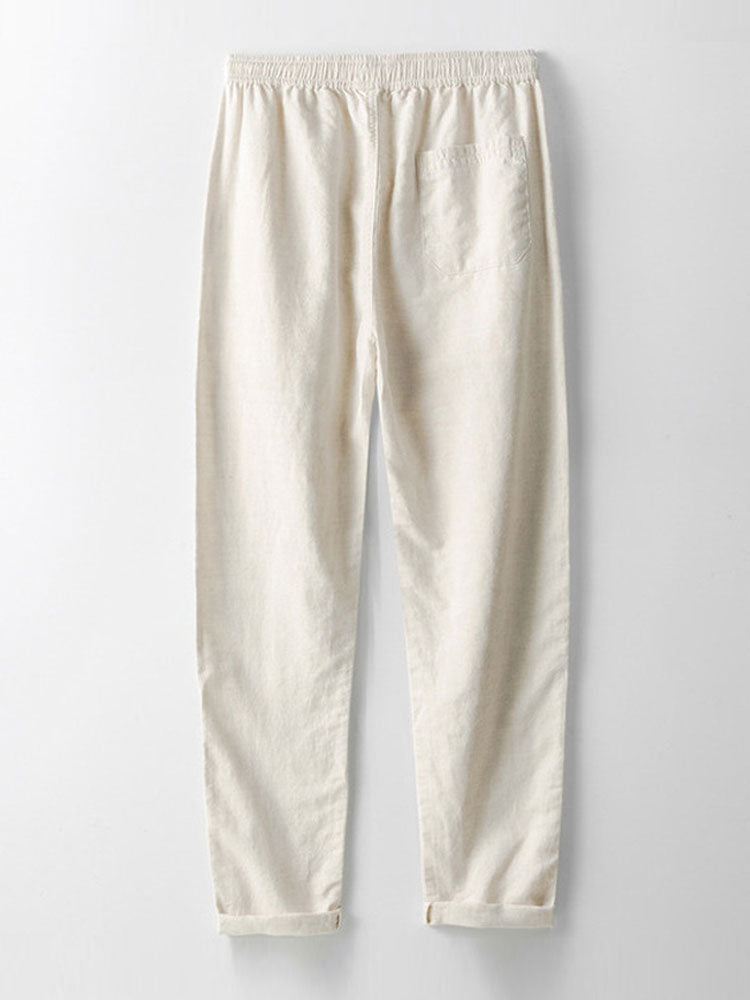 Geometric Knit Cuban Shirt with Straight-Leg Linen Trousers