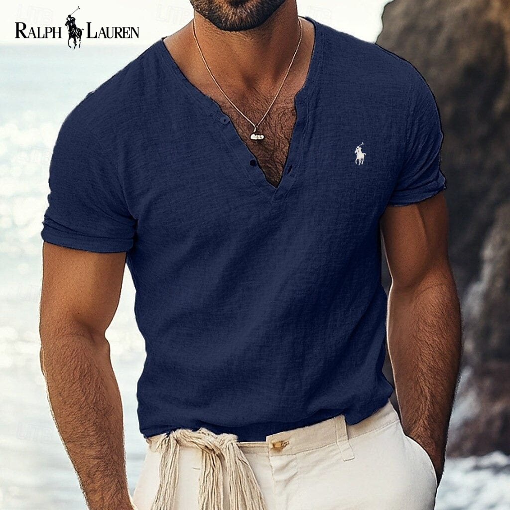 Ralph Lauren - Azure Coast V-Neck Shirt in Linen-Cotton Blend