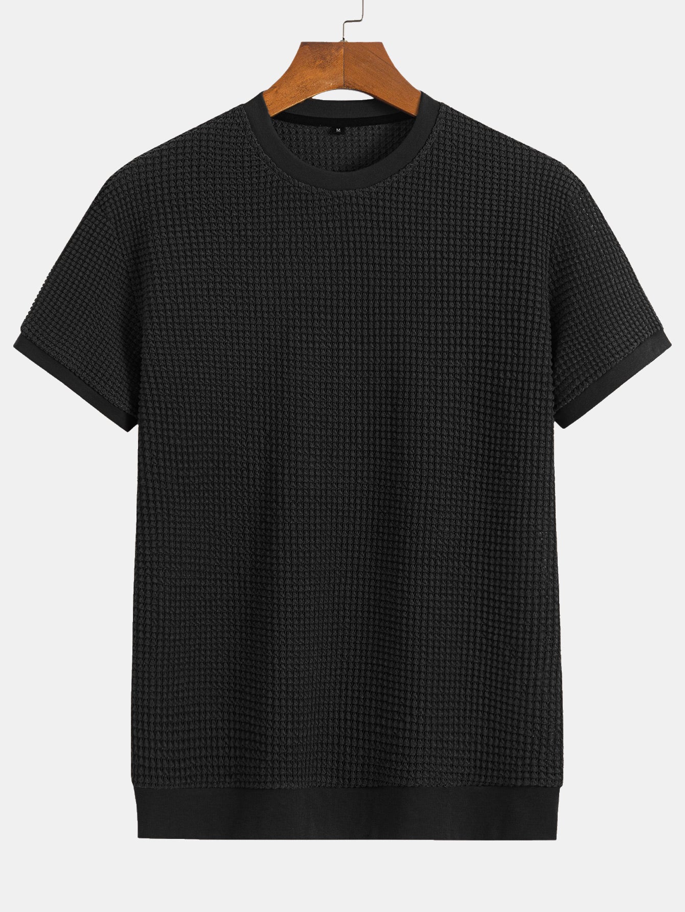 Short Sleeve Waffle Knit T-Shirt with Ribbed Hem
