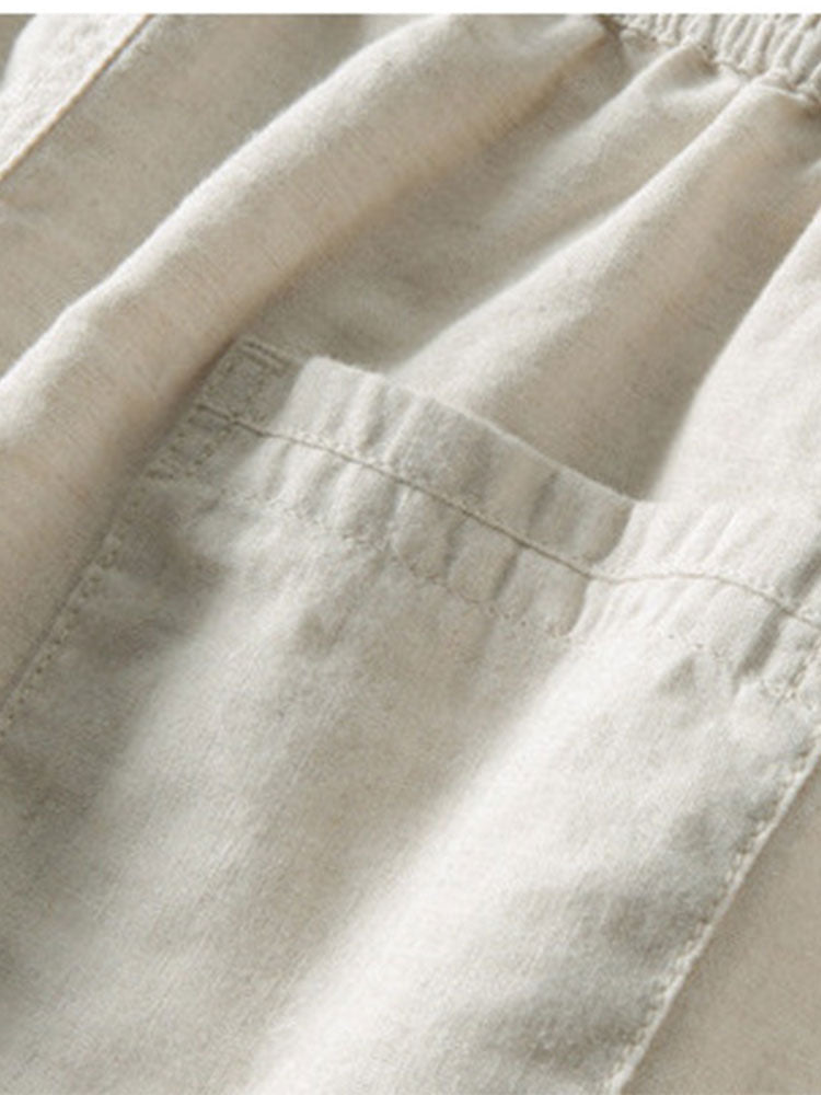 Geometric Jacquard Cuban Collar Shirt with Straight-Leg Linen Trousers