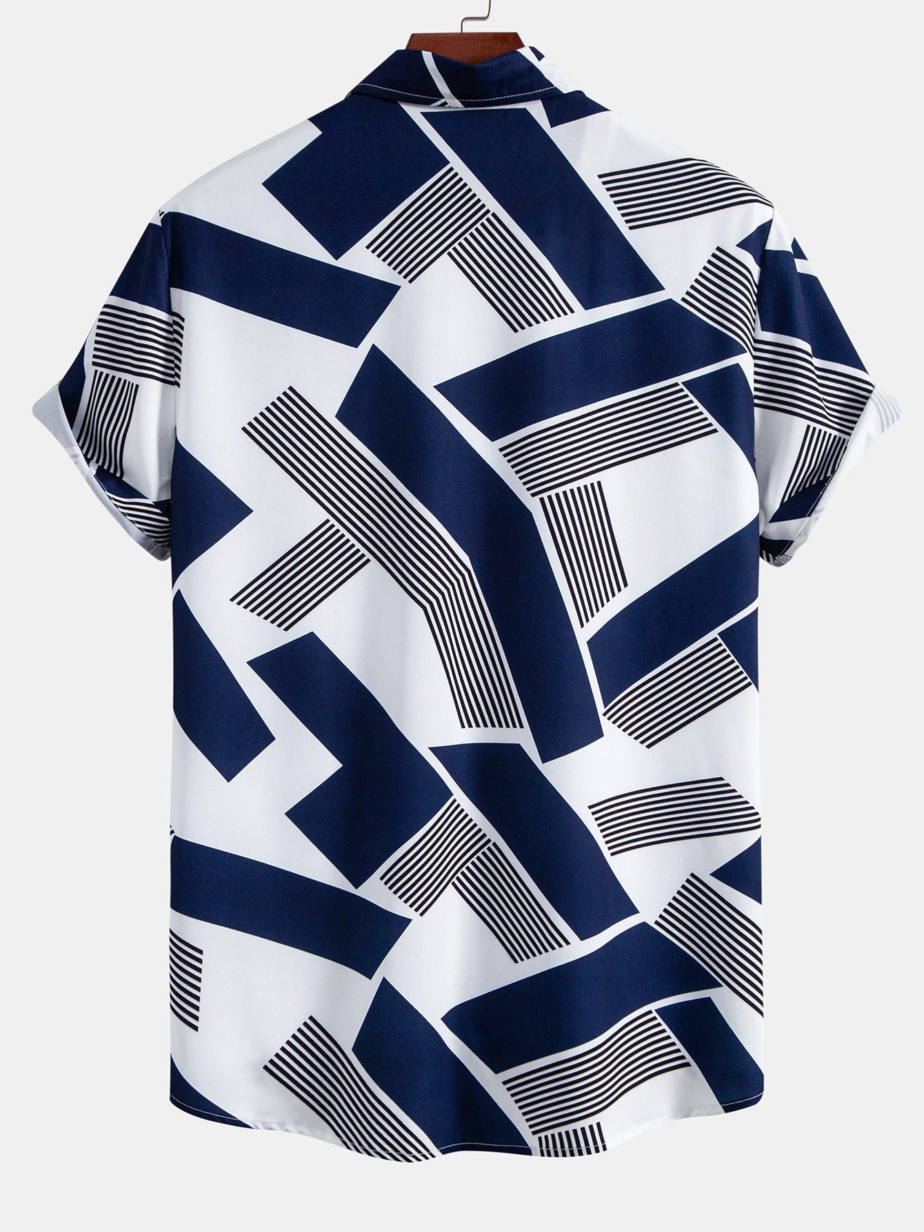 Geometric Color Block Button-Up Shirt