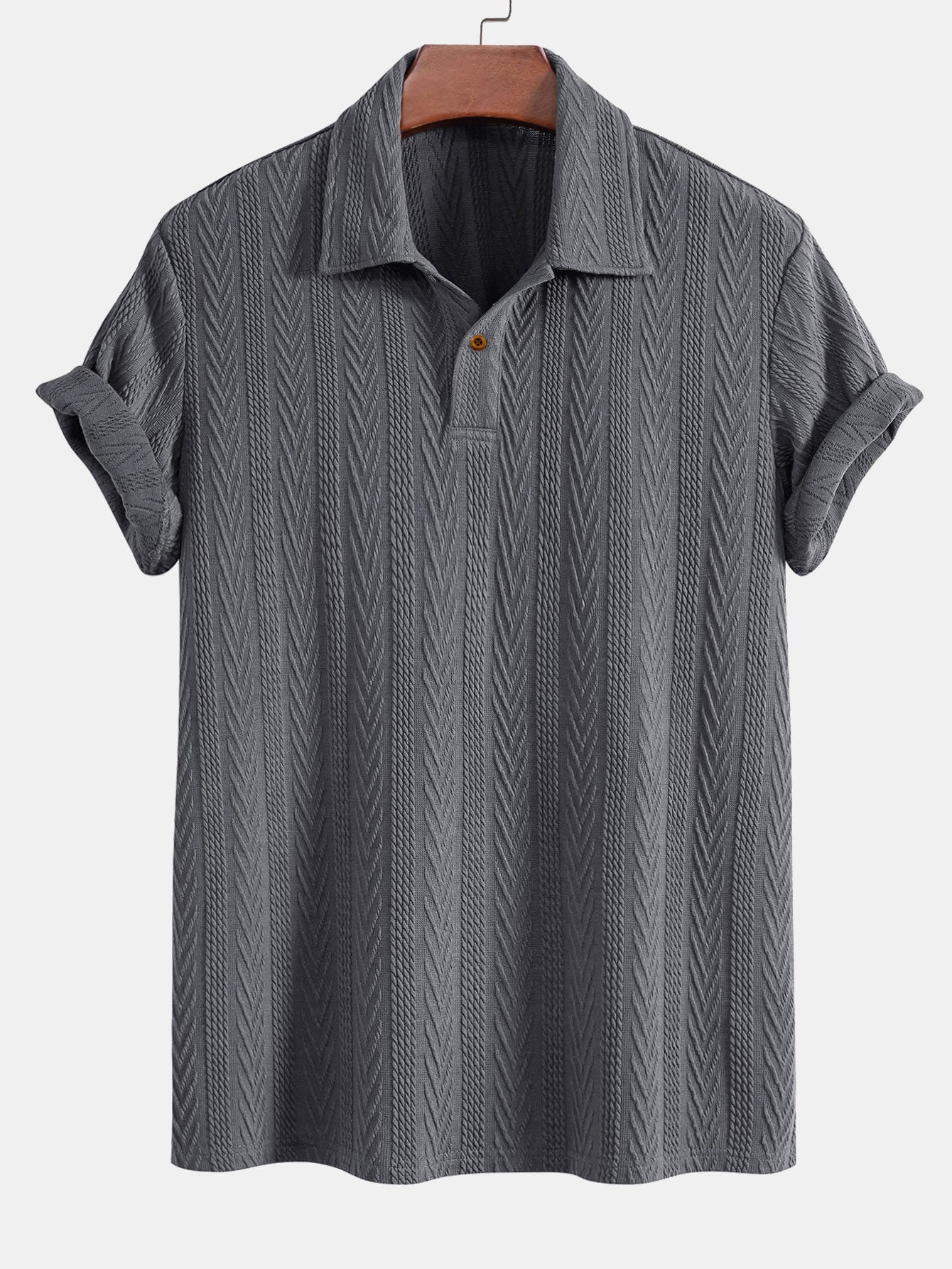 Short Sleeve Jacquard Polo with Straight Leg Ribbed Trousers