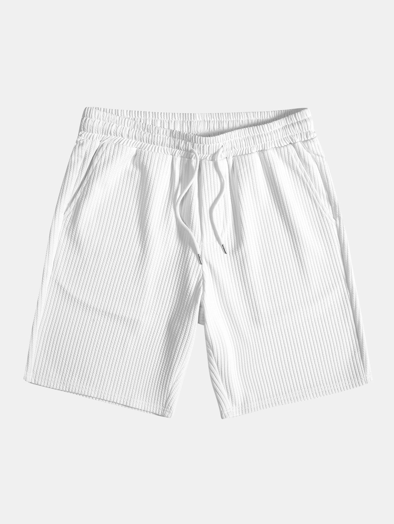 V-Neck Ribbed Polo with Short Sleeves & Drawstring Ribbed Shorts