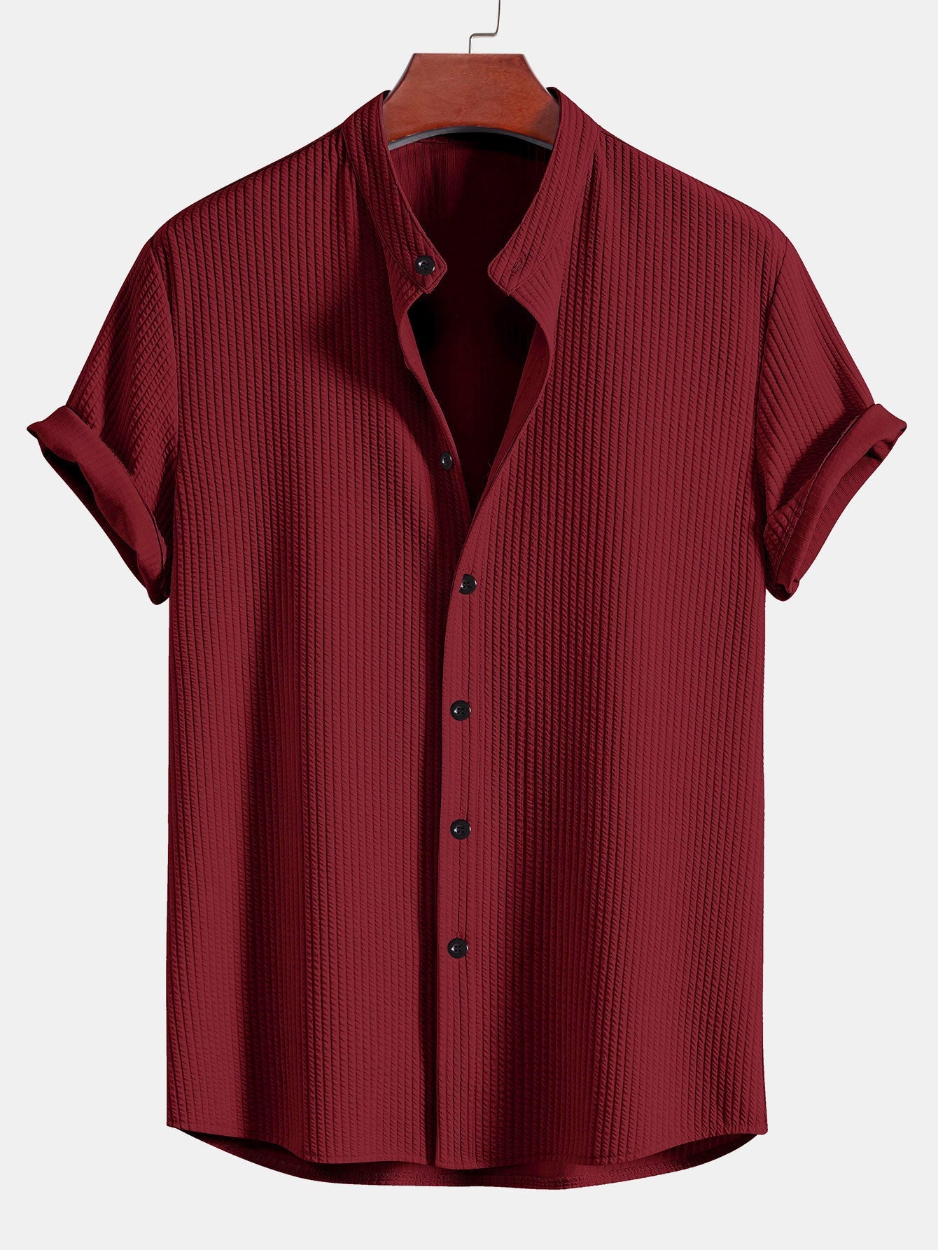 Ribbed Muscle Fit Stand Collar Shirt
