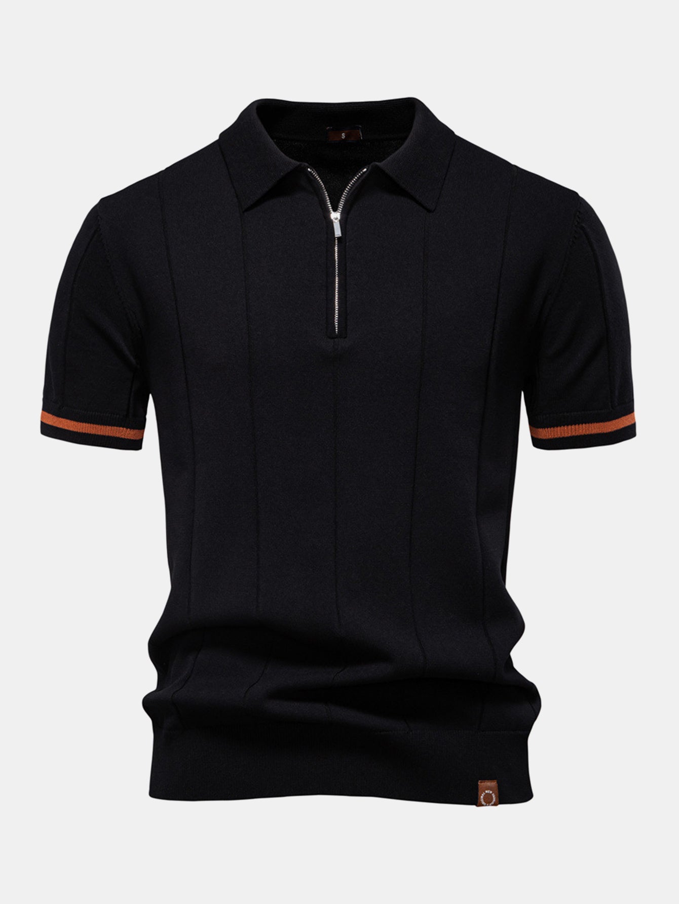 Zipper Knit Polo Shirt with Contrast Trim
