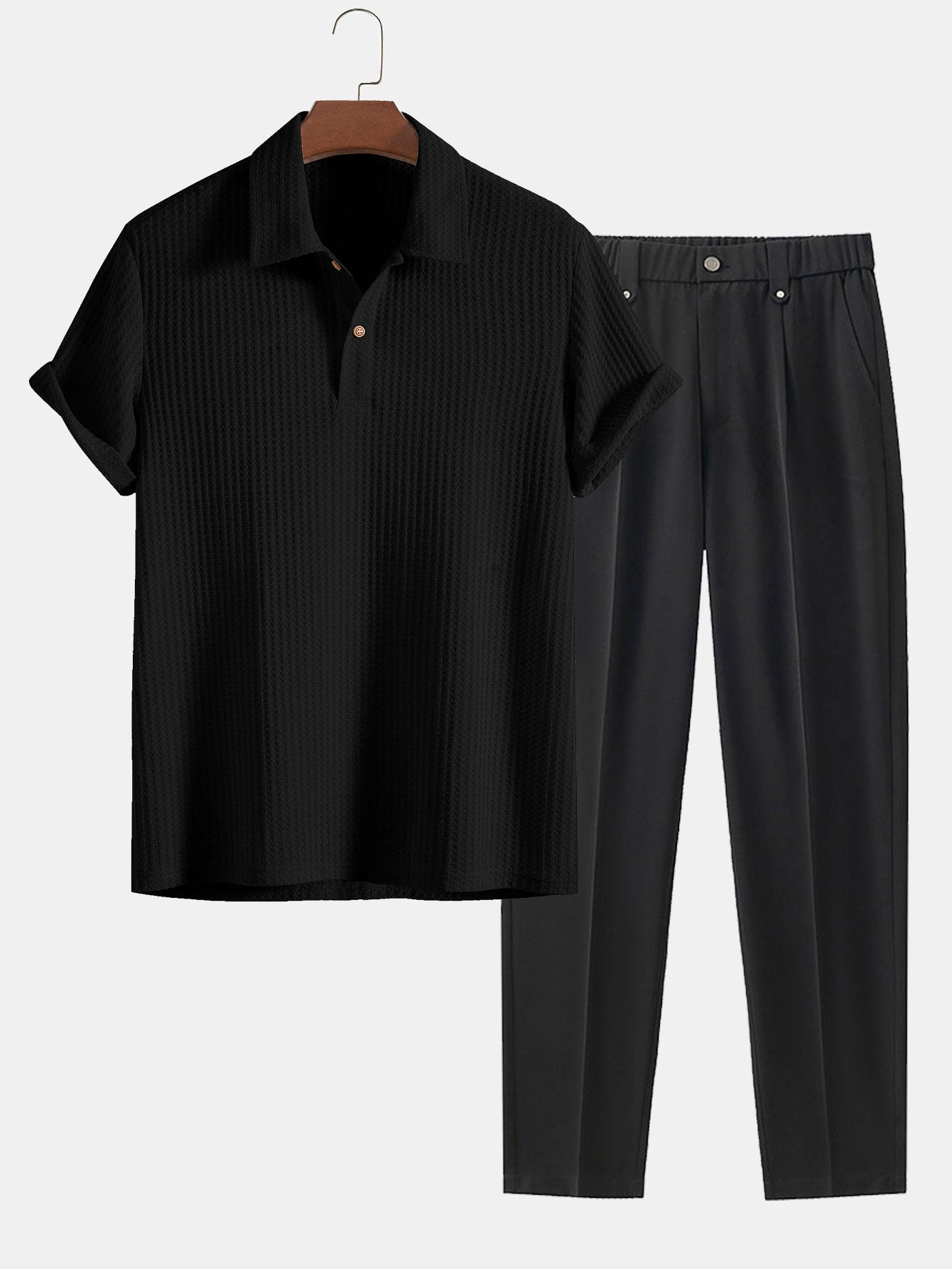 Knitted Waffle Polo and Slim Fit Cropped Tapered Trousers