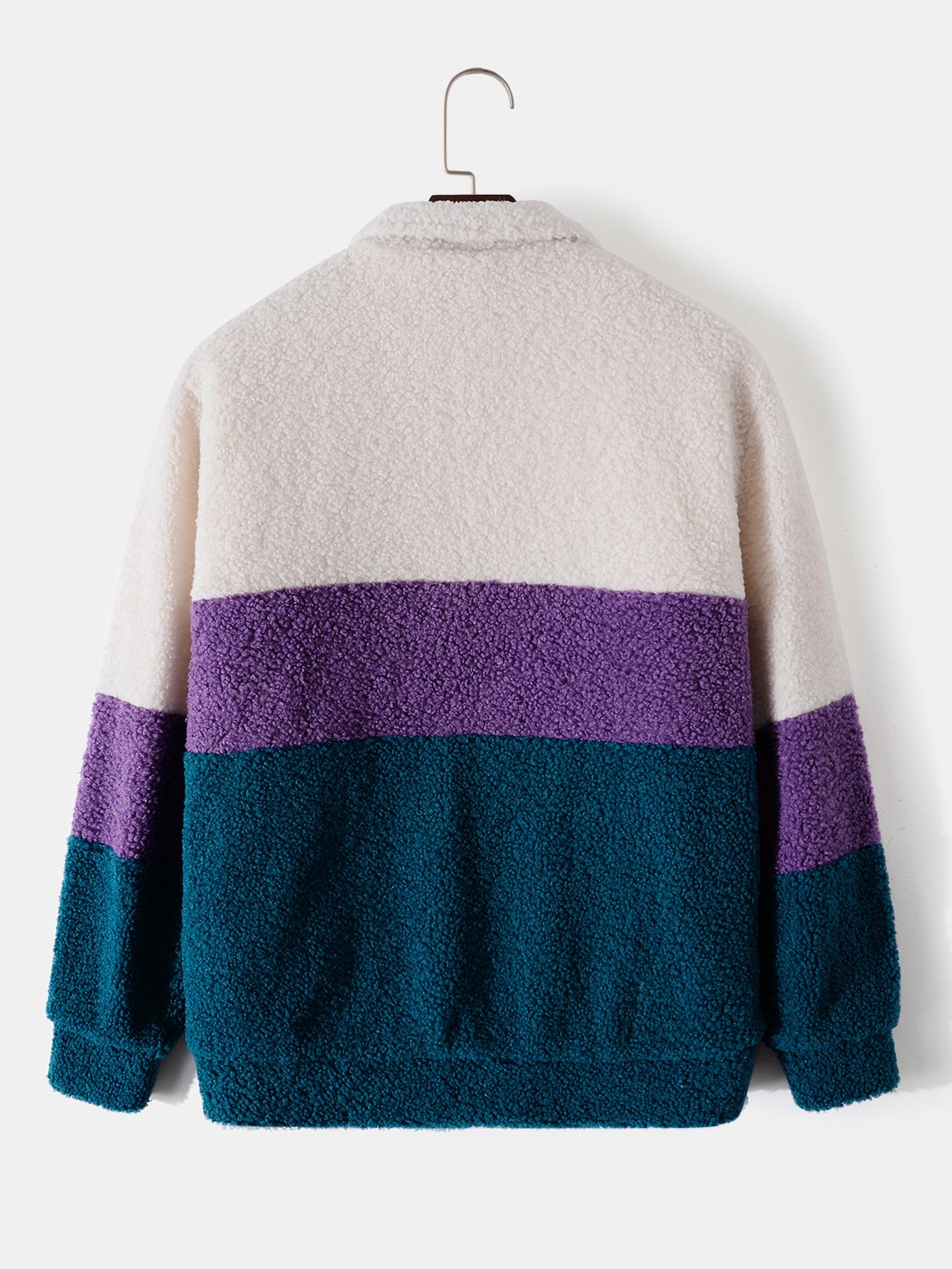 Color-Blocked Teddy Fleece Zip-Up Jacket