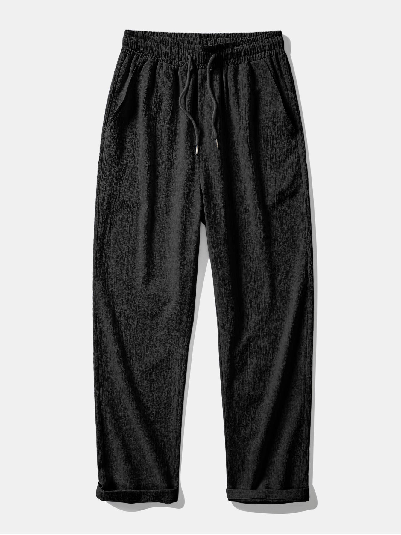 Textured V-Neck Shirt & Straight Leg Pants with Wrinkle Finish