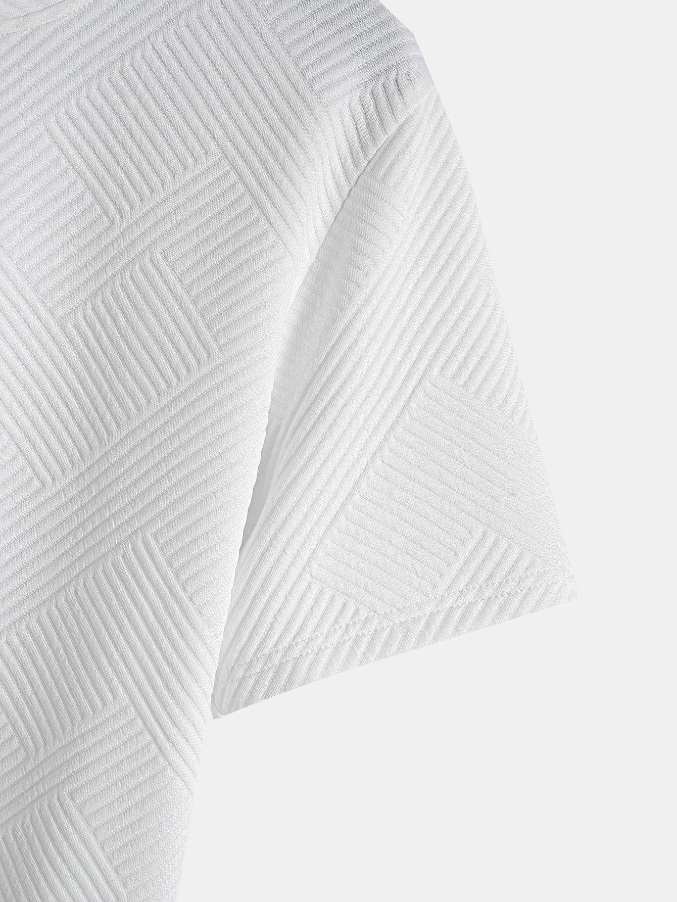 Striped Jacquard Short Sleeve T-Shirt with Arc Hem