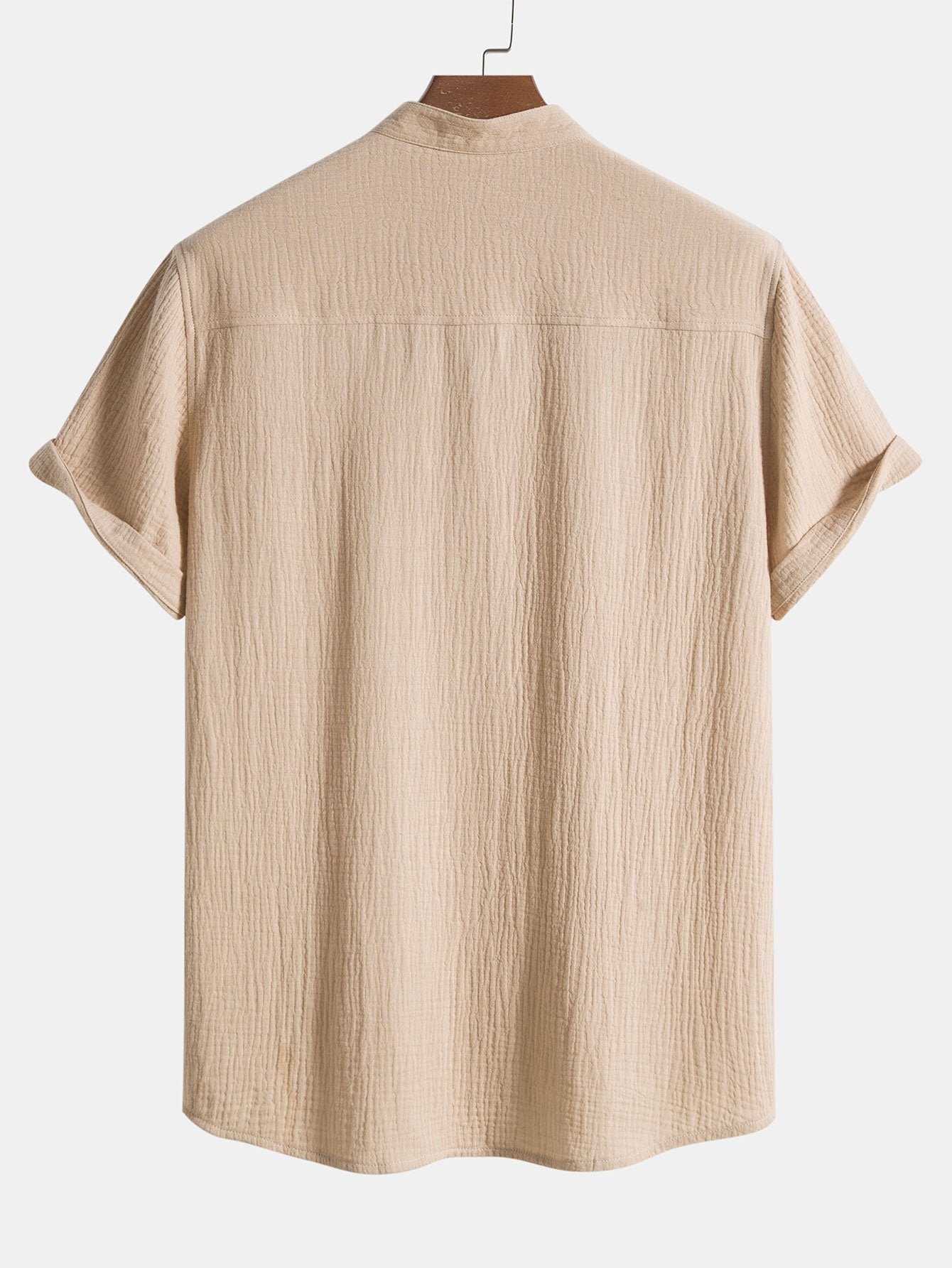 Wrinkled Cotton Henley Shirt with Half Open Placket and Collar