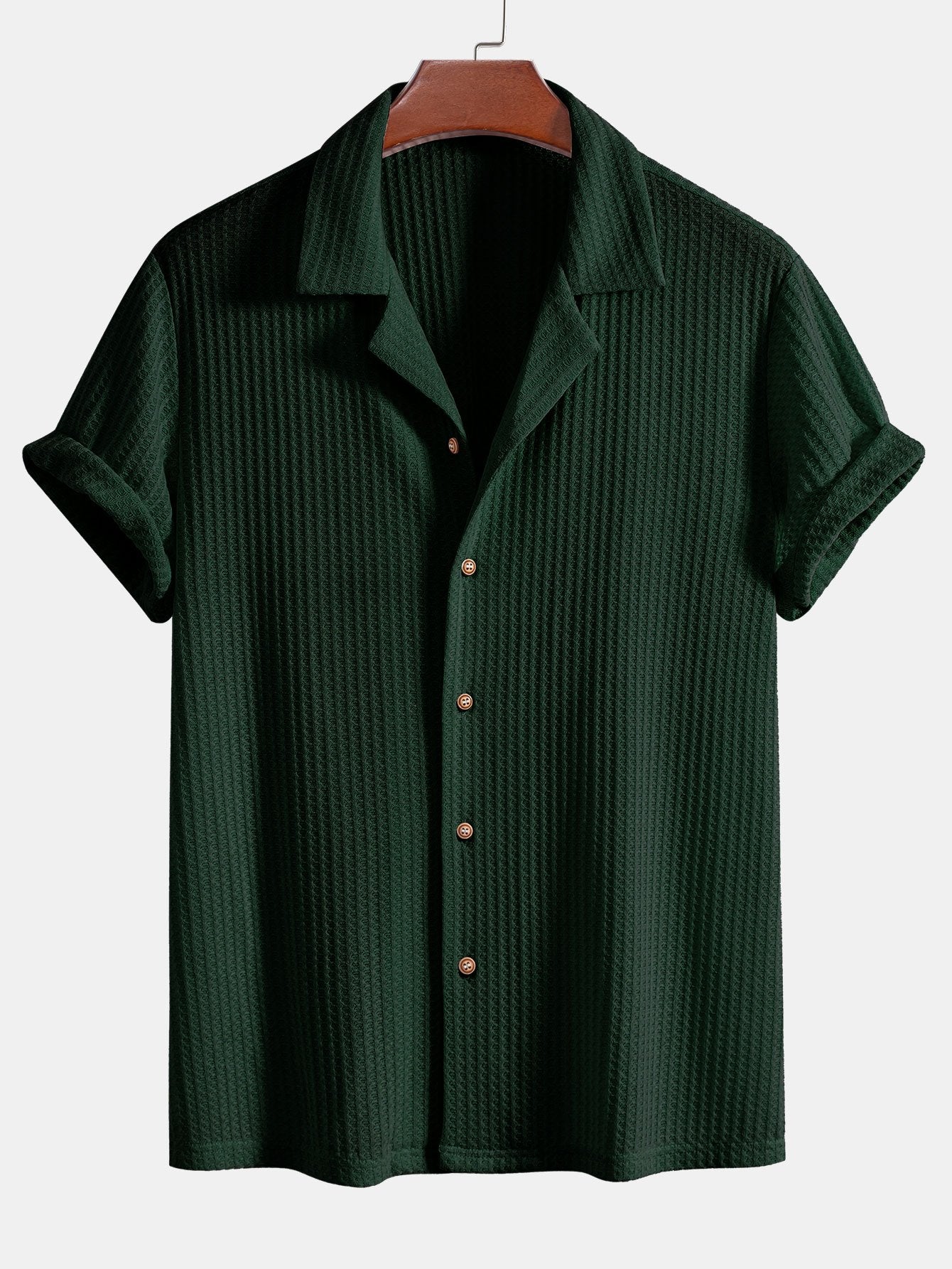 Short Sleeve Waffle Knit Cuban Shirt with Straight Leg Linen Trousers