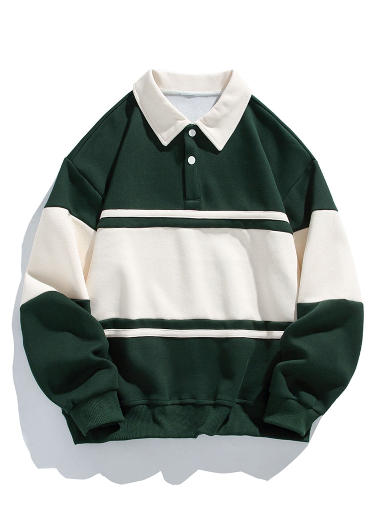 Color Block Patchwork Polo Sweatshirt in Relaxed Fit