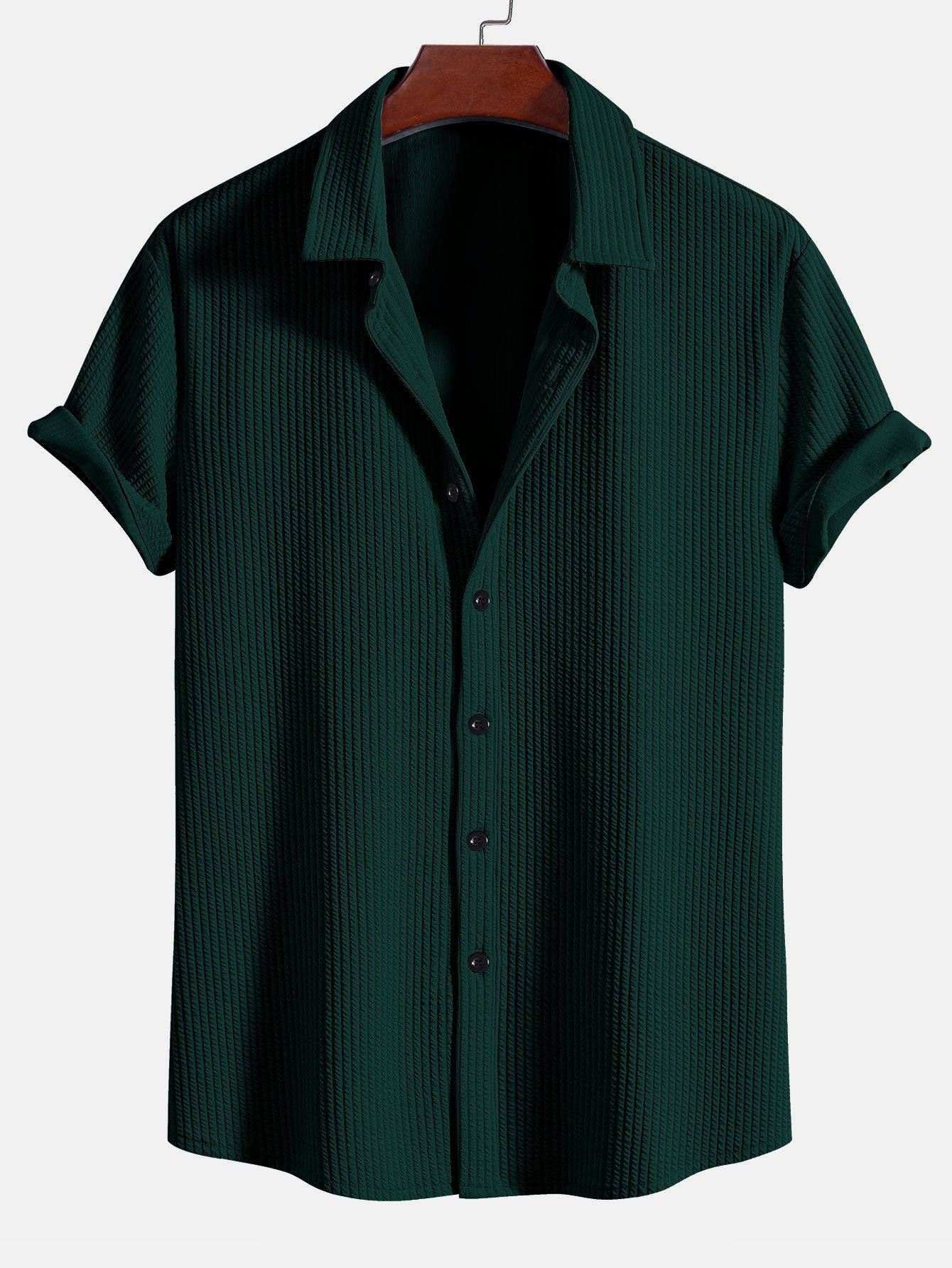 Ribbed Button-Up Shirt and Shorts Set in Muscle Fit