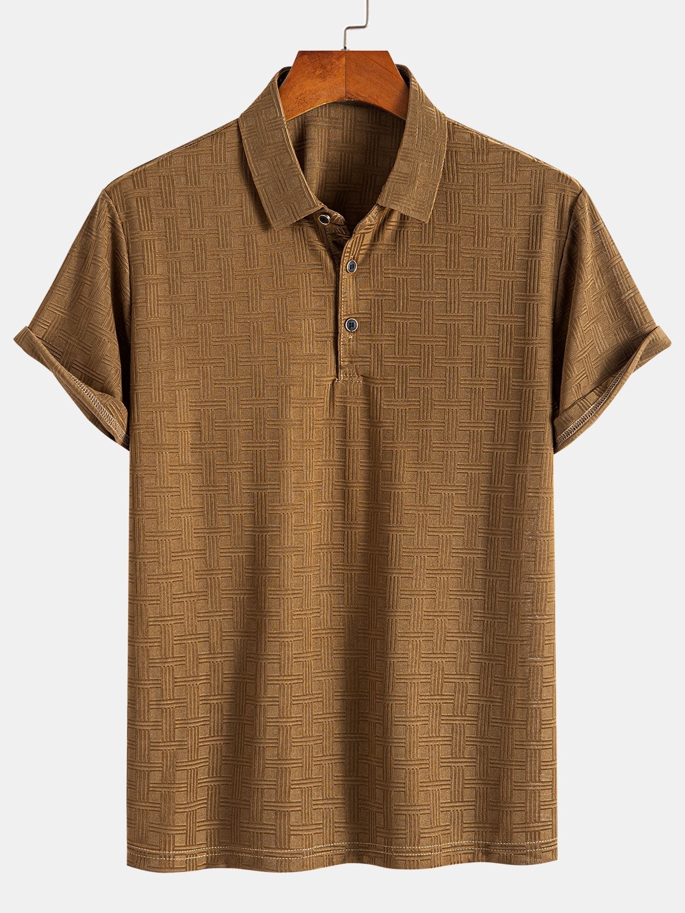 Textured Knit Polo Shirt with Short Sleeves