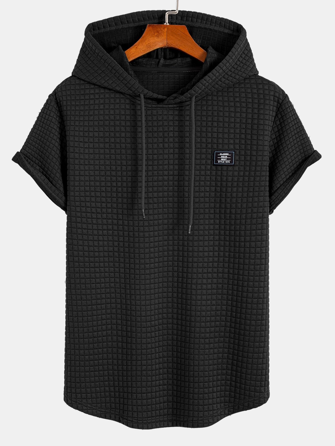 Waffle Knit Hooded T-Shirt with Arc Hem