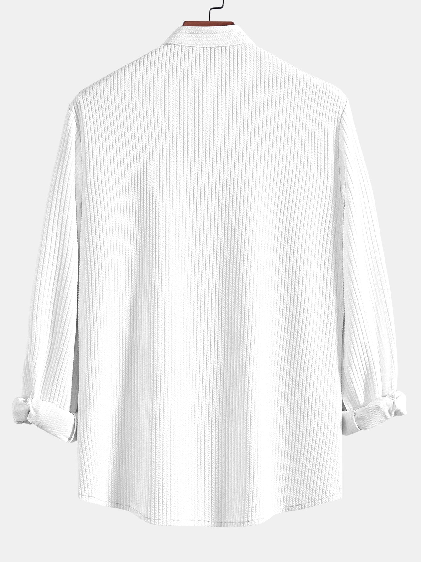 Ribbed Stand Collar Shirt with Long Sleeve and Muscle Fit